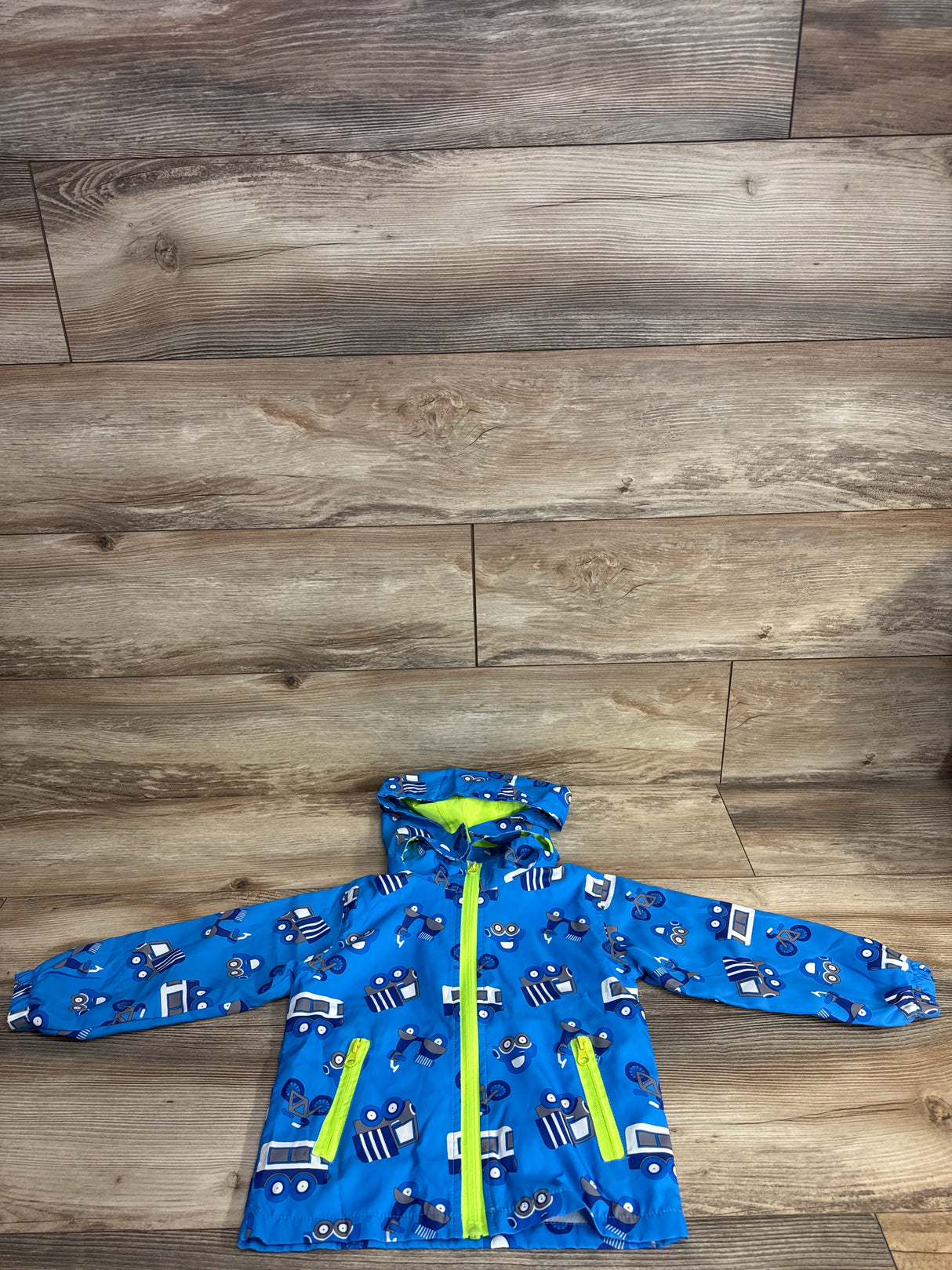 2pc Full Zip Car Print Windbreaker & Attached Hood Blue sz 12-18m