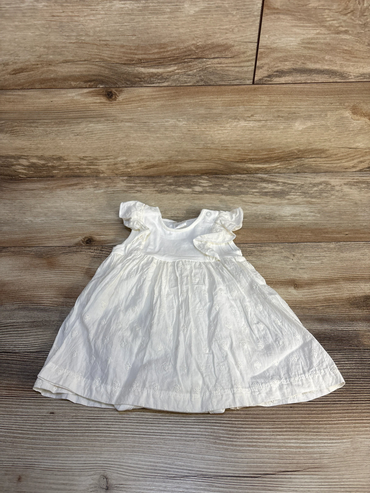 H&M Eyelet Trim Bodysuit Dress White sz 3m