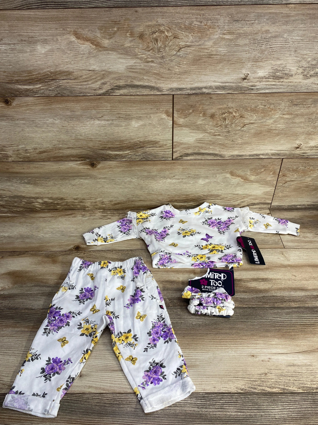 NEW Limited Too 3pc Floral Sweatshirt & Bottoms Set White sz 3-6m