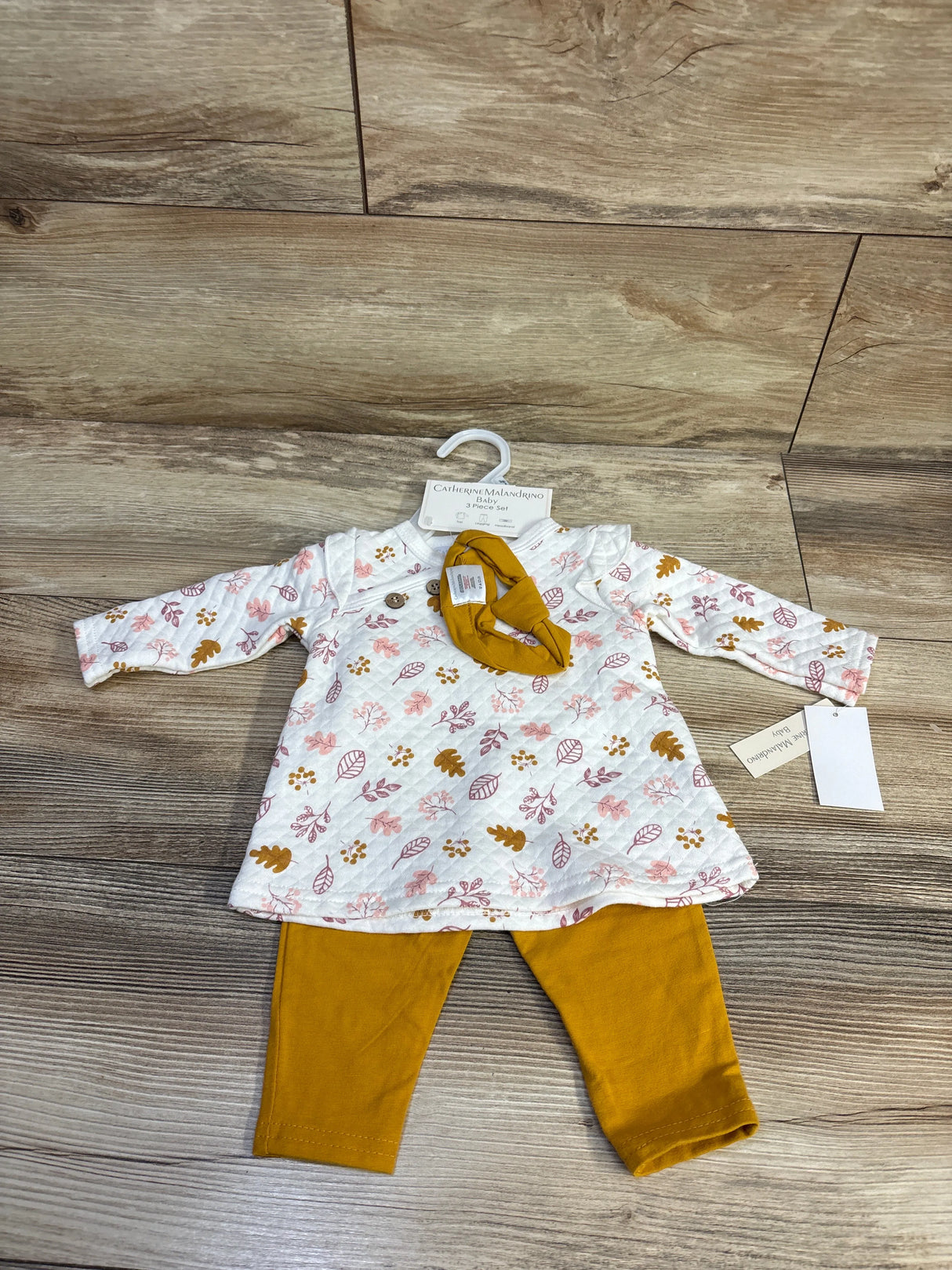 NEW Catherine Malandrino 3pc Quilted Top, Pants, & Headband Set White sz 3/6m