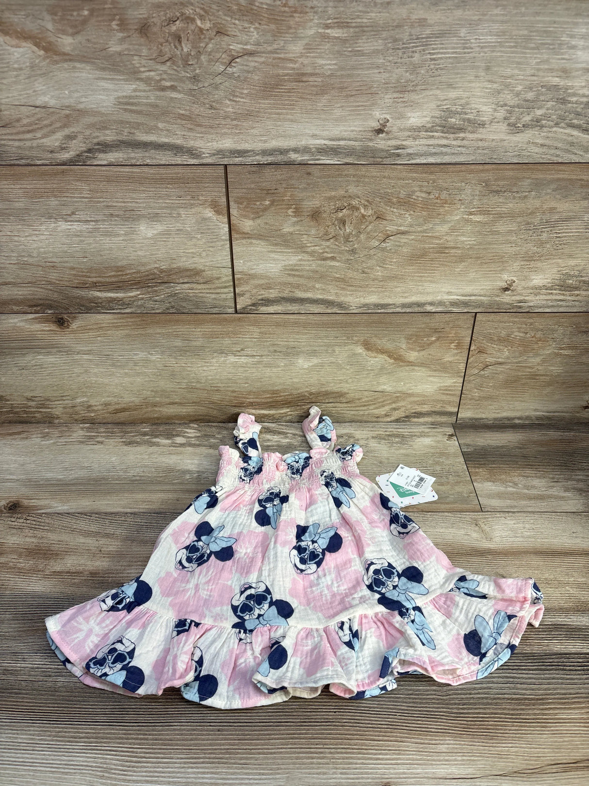 NEW Disney Baby 2pc Minnie Mouse Smocked Gauze Dress & Bloomers Pink sz 0-3m