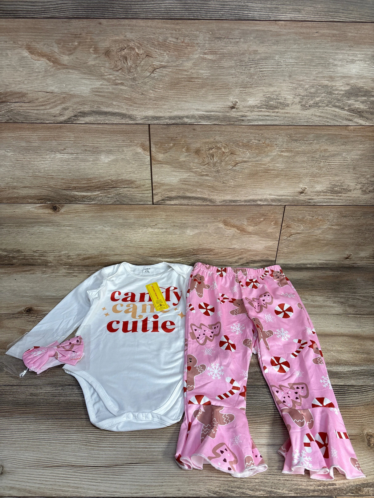 NEW Shein 3pc Candy Cane Cutie Bodysuit Set White sz 18-24m