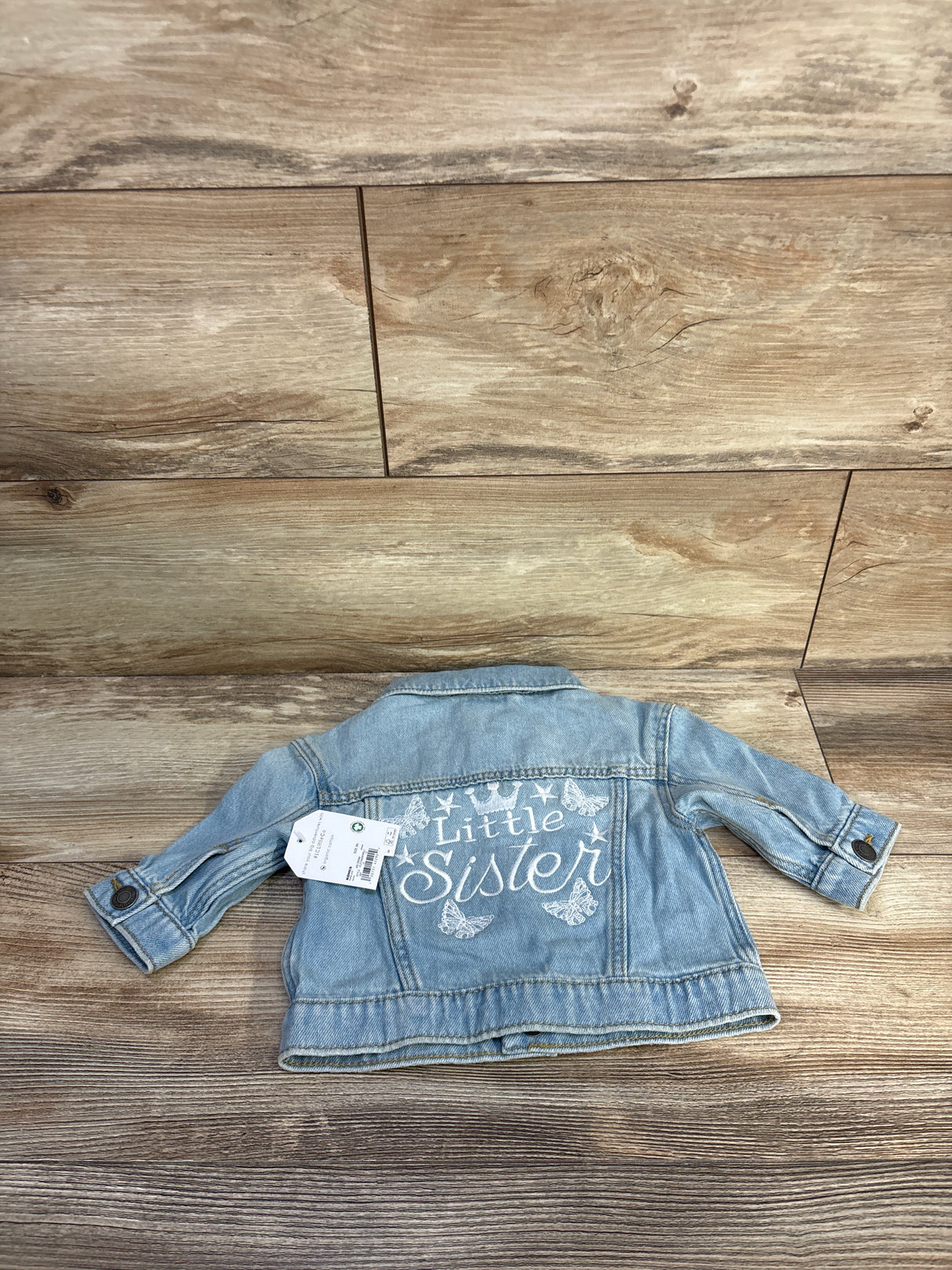 NEW Little Co. Embroidered Little Sister Denim Jacket Blue sz 3m
