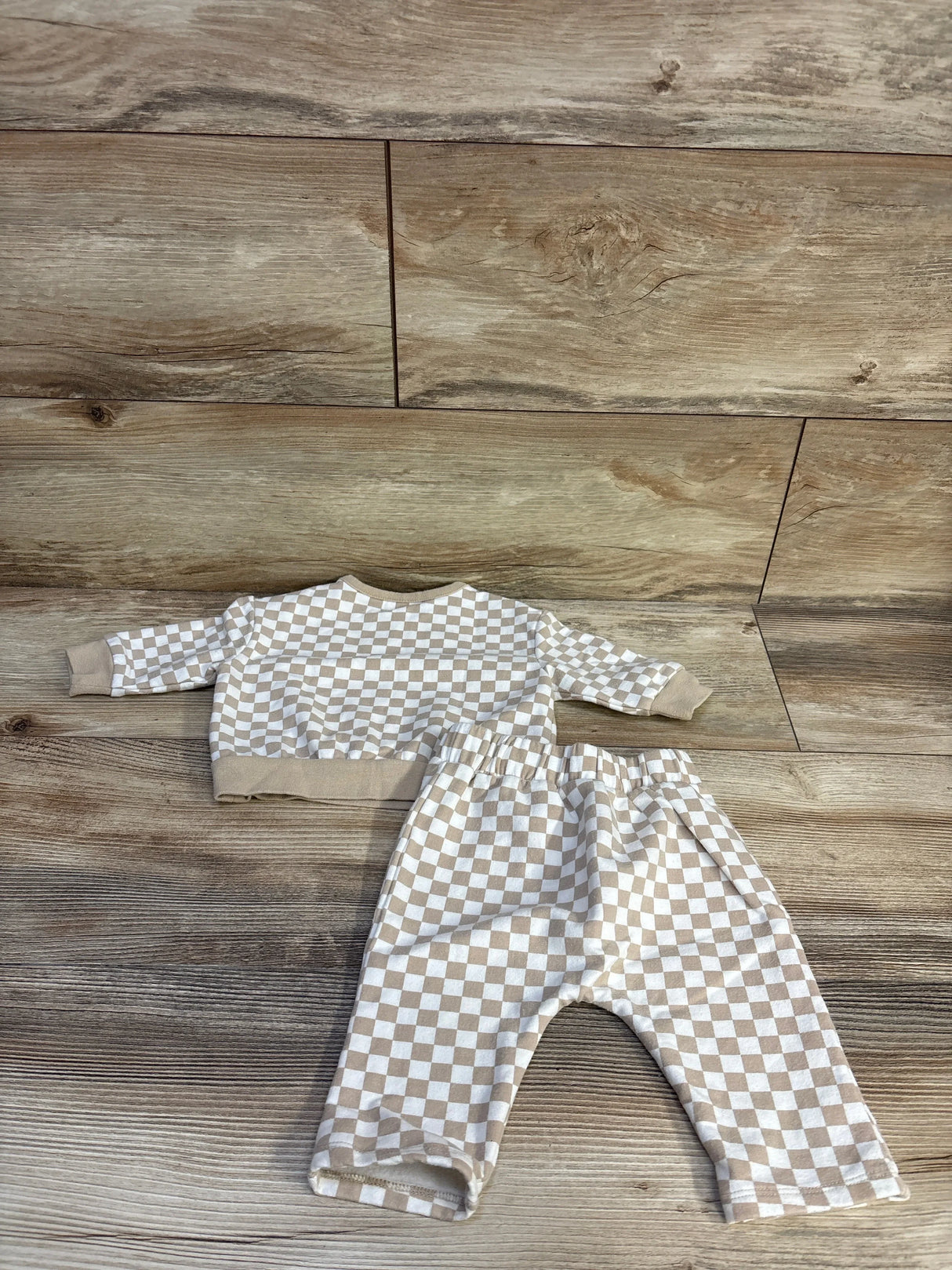 Nordstrom 2pc Checker Sweatshirt & Pants Set Beige sz 3m