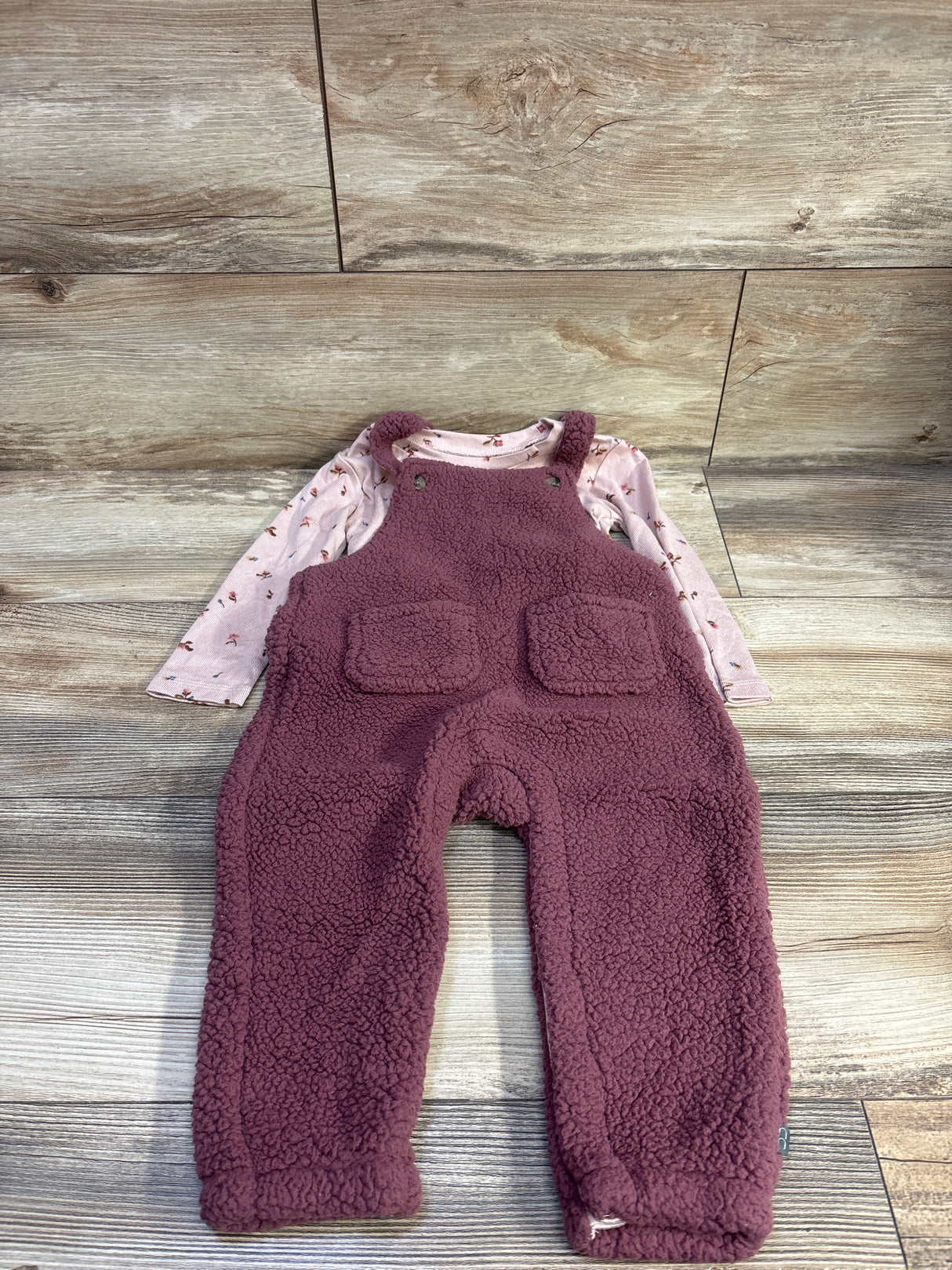 Modern Moments 2pc Sherpa Overalls Set Pink sz 24m