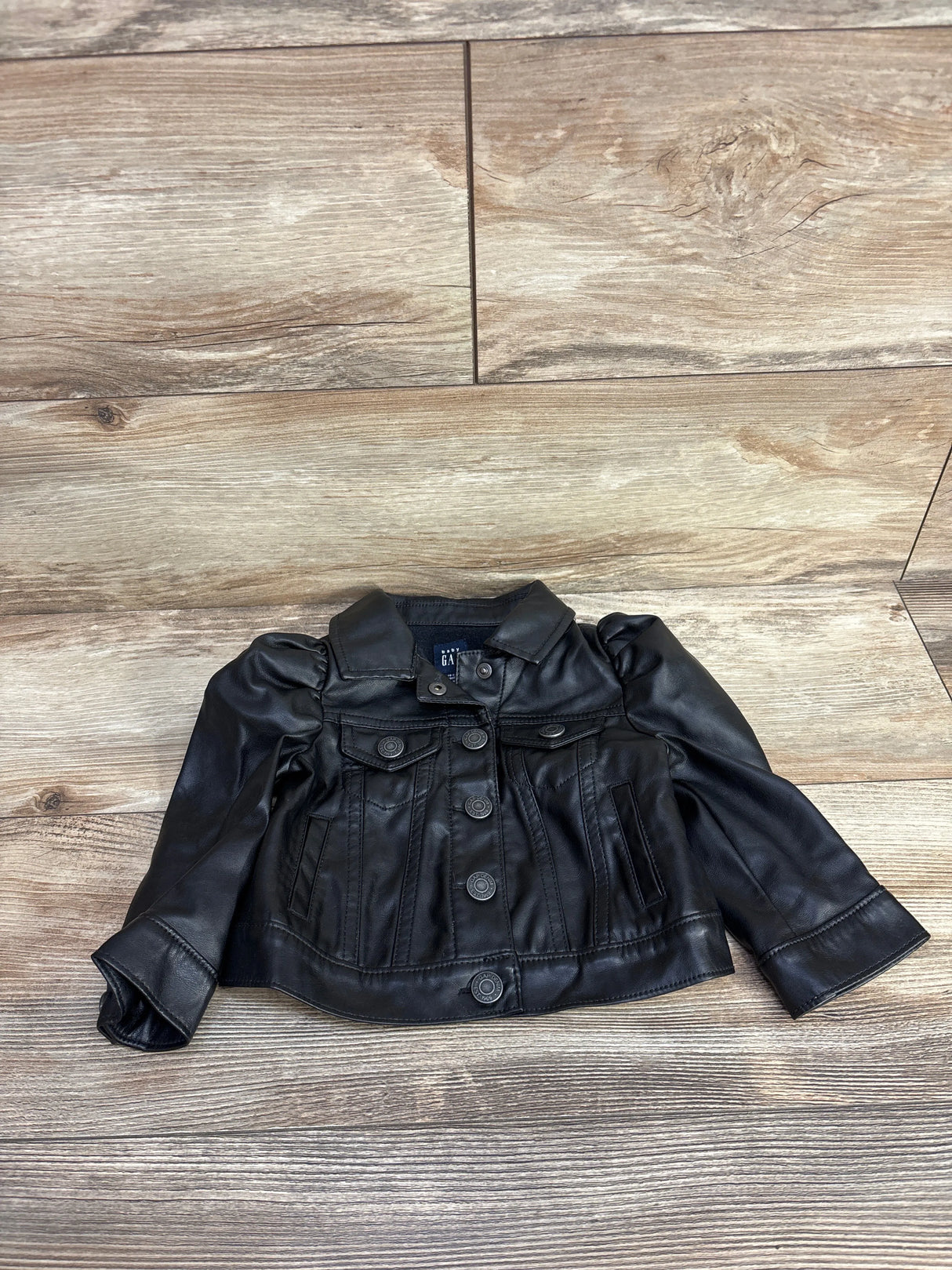 Baby Gap Puff Sleeve Vegan Leather Jacket Black sz 18-24m