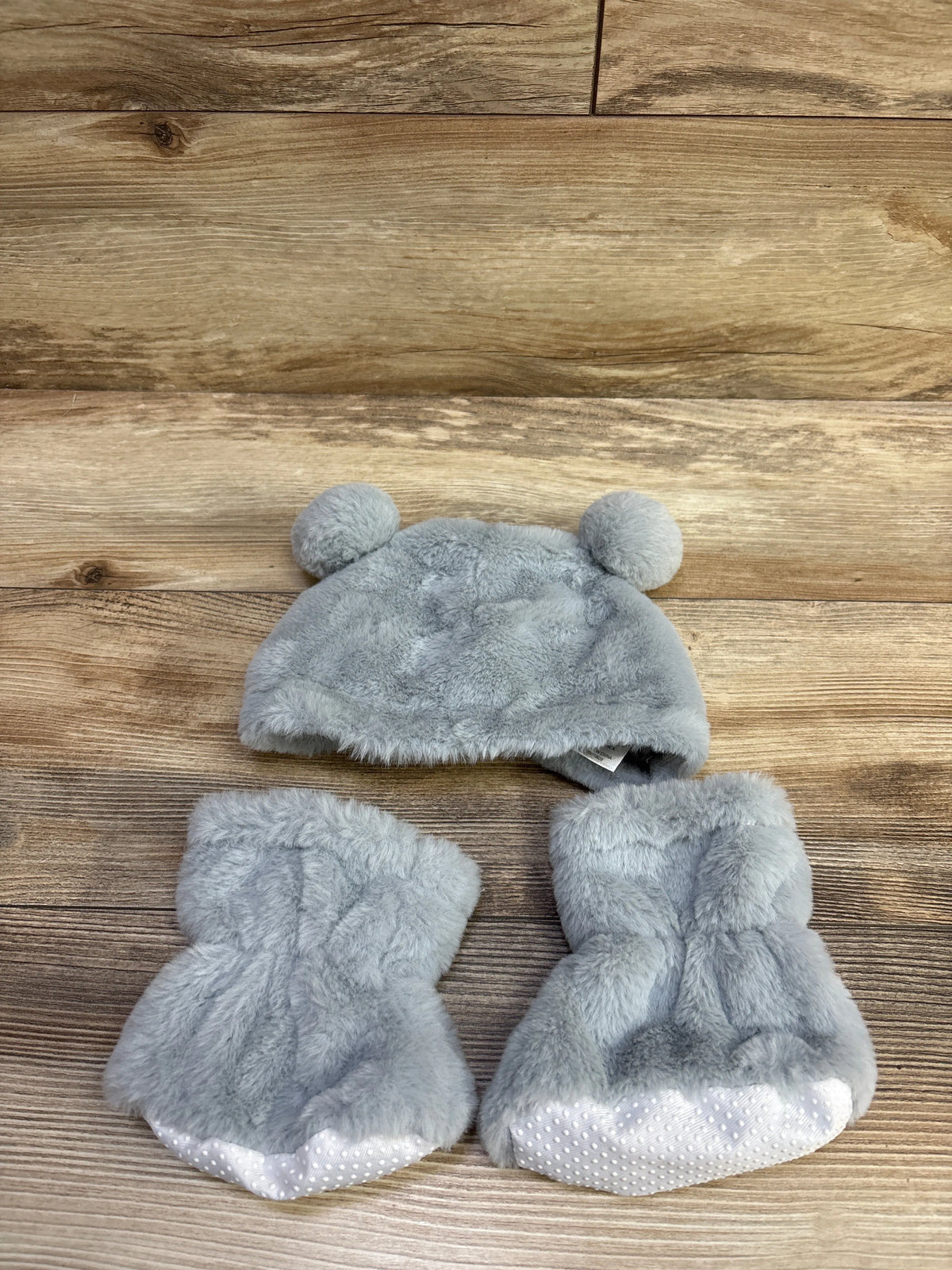 Manhattan Kids 2pc Faux Fur Bear Ear Hat & Booties Set Grey sz 2-3T
