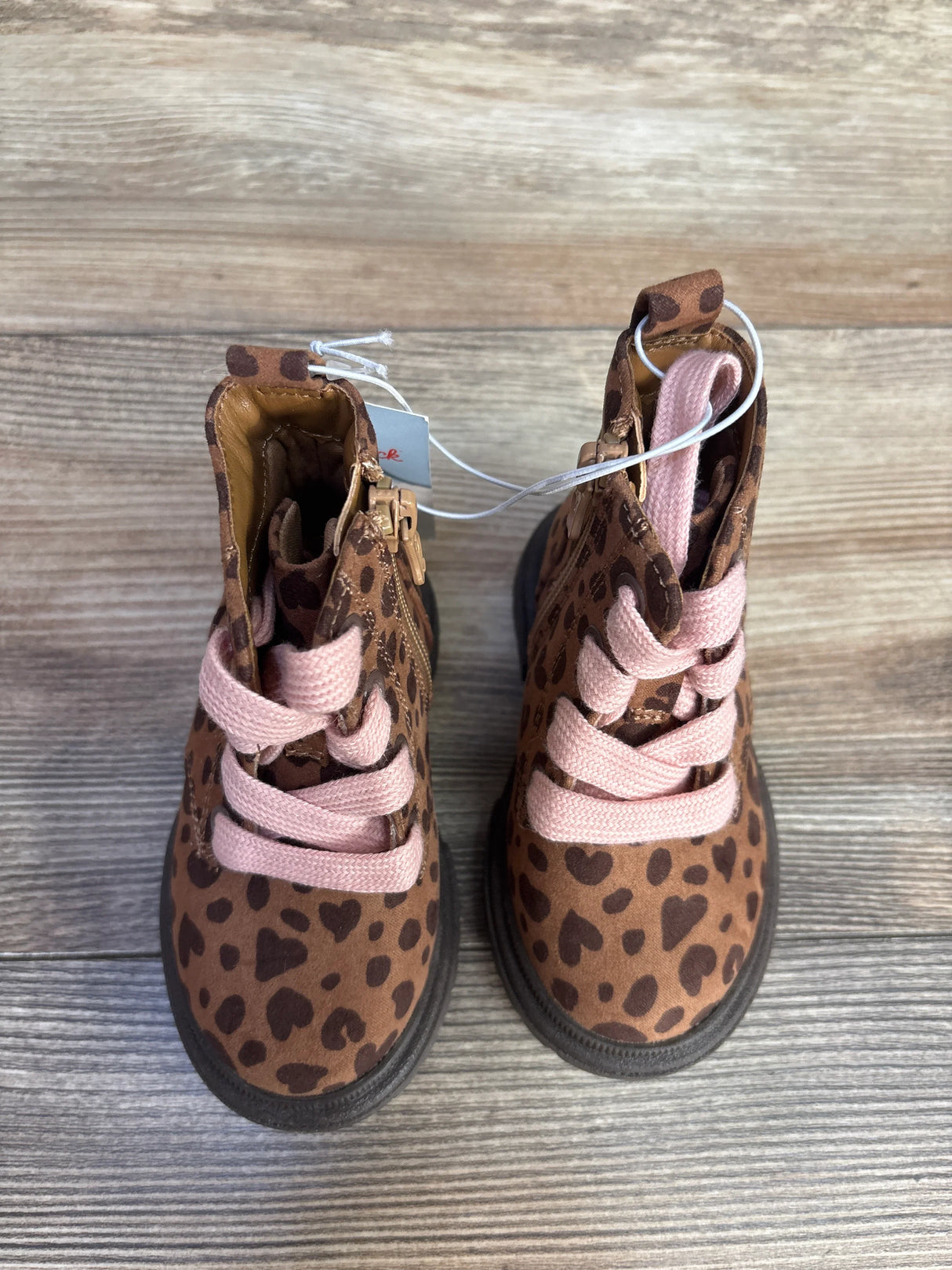 NEW Cat & Jack Toddler Girls' Amaya Zipper Leopard Print Combat Boots Brown Sz 5c