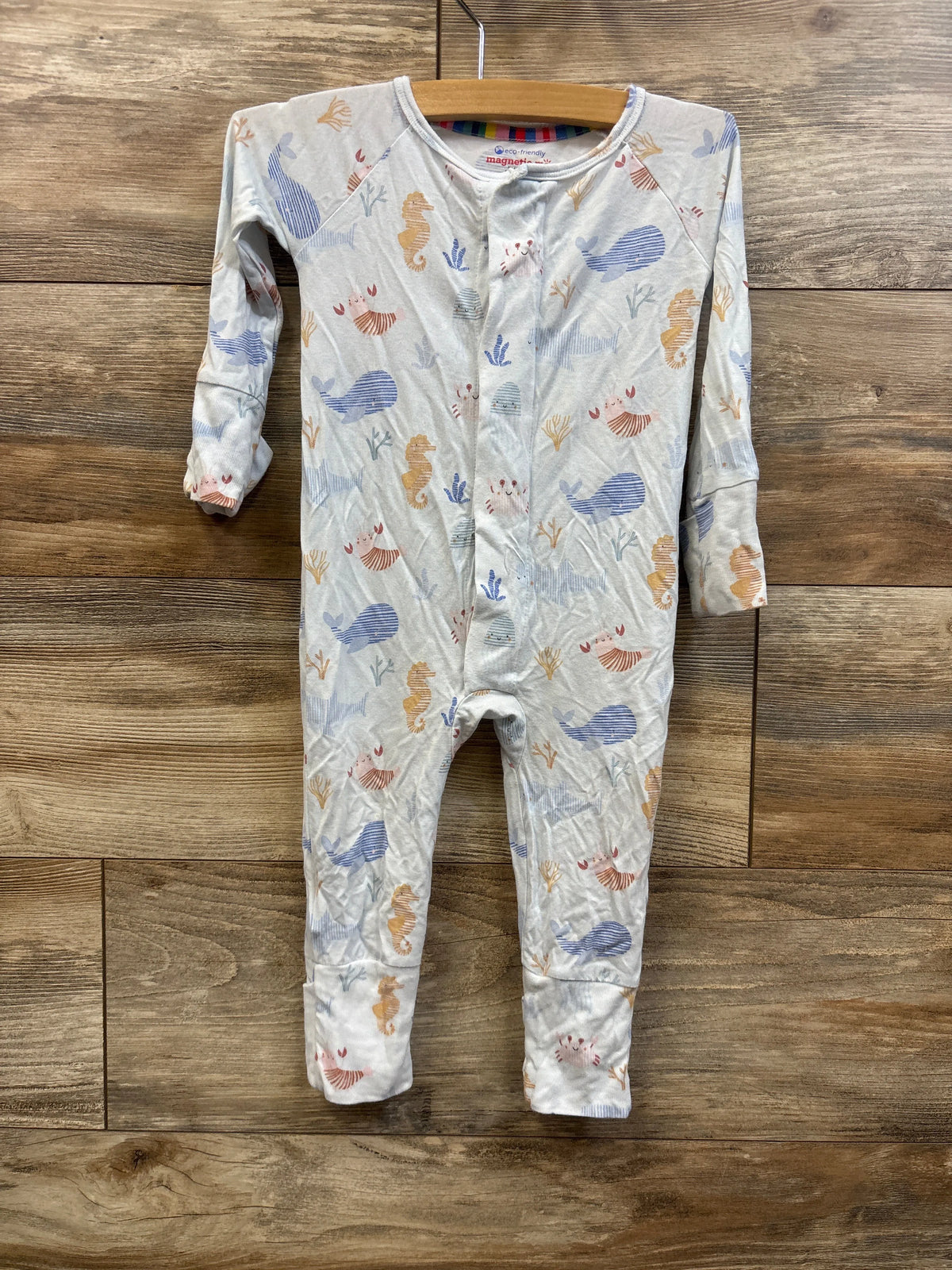 Magnetic Me Deep Sea Jubilee modal convertible footie pajama in blue, size 6-9m