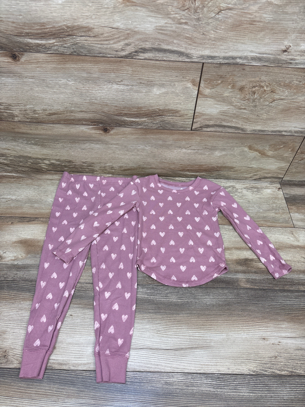 Daisy Fuentes 2pc Waffle Knit Heart Pajama Set Pink sz 4T