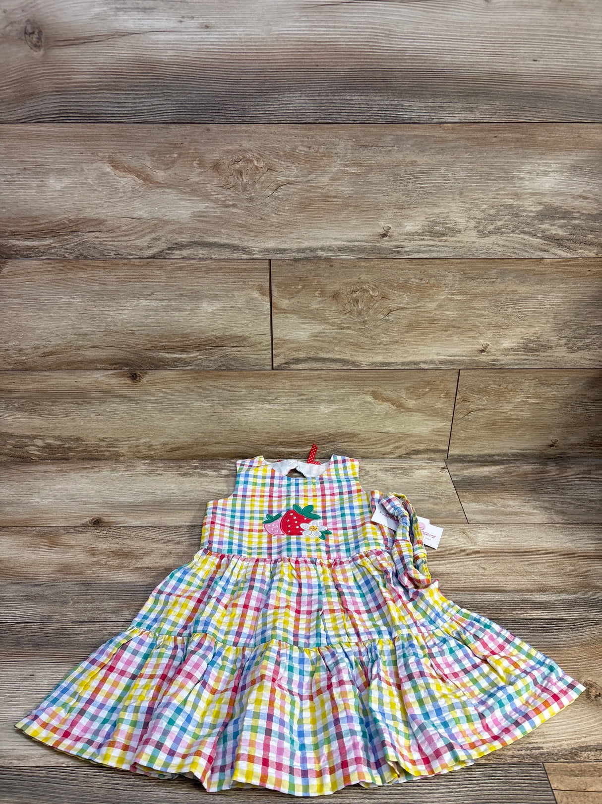 NEW Bonnie Jean 2pc Strawberry Seersucker Dress & Headband White sz 4T
