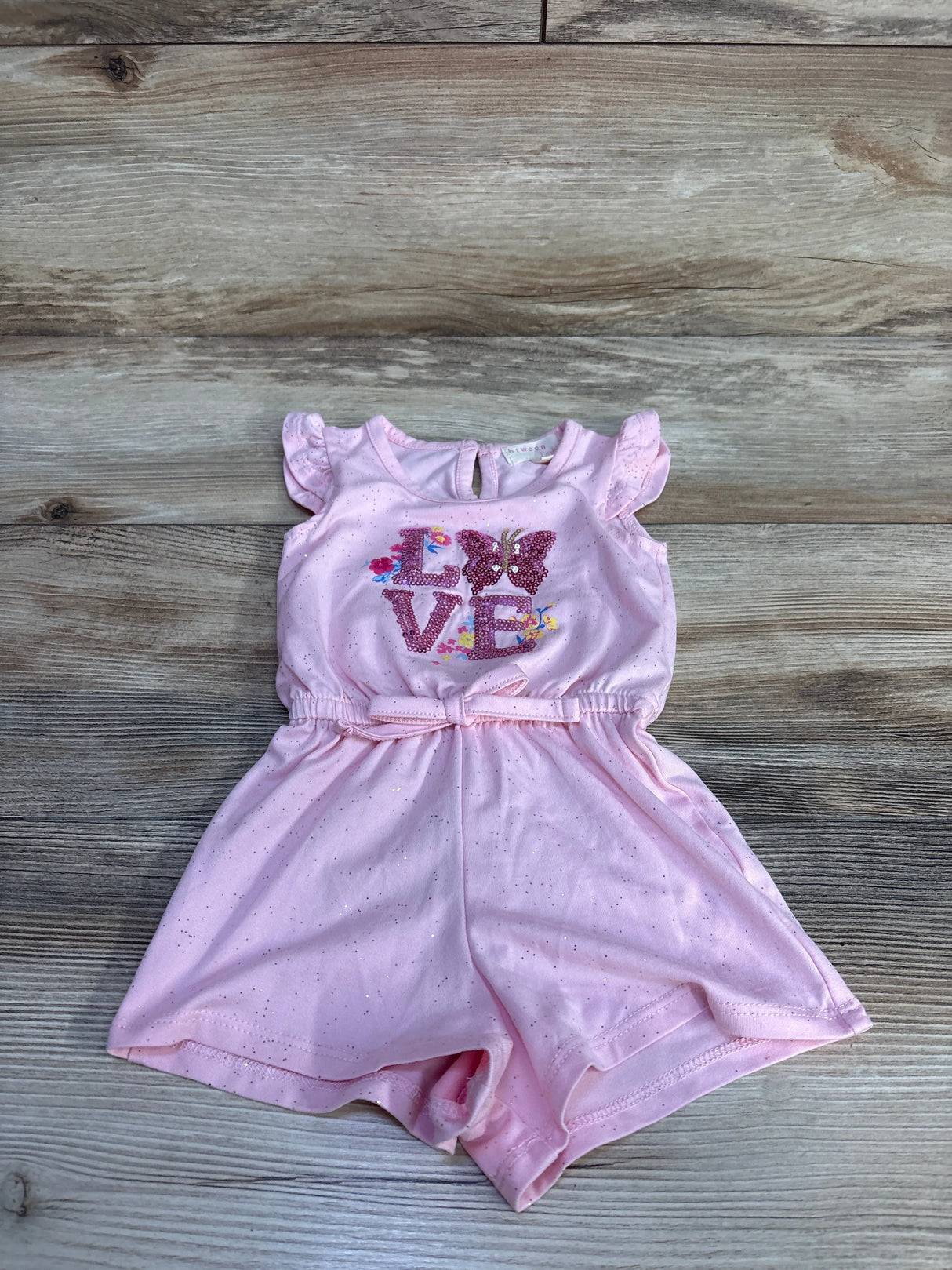 Btween Sequin Love Shortie Romper Pink sz 12m