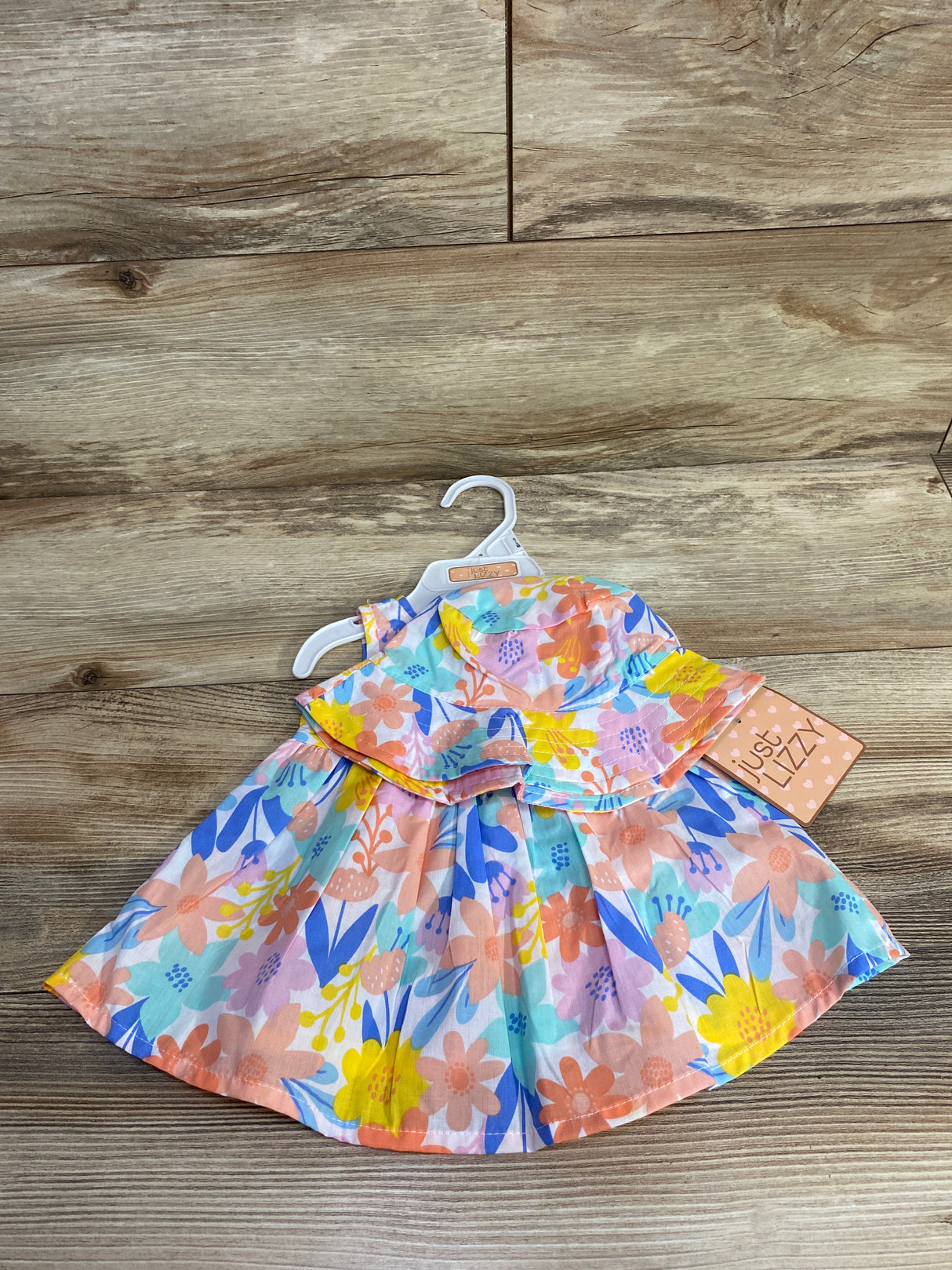 NEW Just Lizzy 2pc Floral Dress & Bucket Hat Set White sz 0-3m