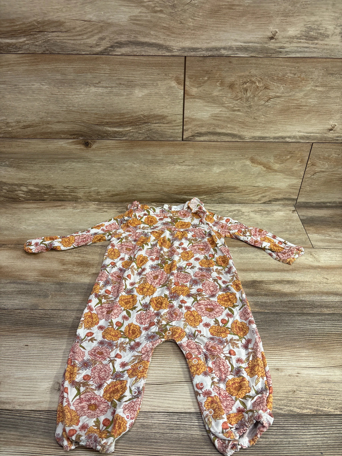 Angel Dear bamboo floral ruffle sleeve coverall in white for babies 12-18 months