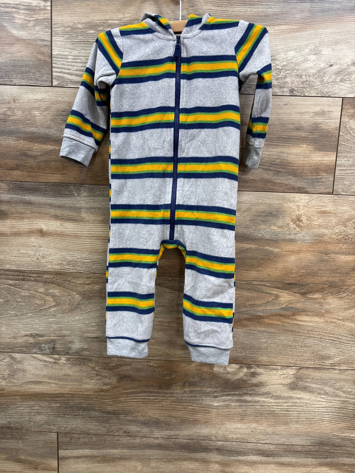 Carter's Striped Fleece Hooded Coverall Grey sz 18m