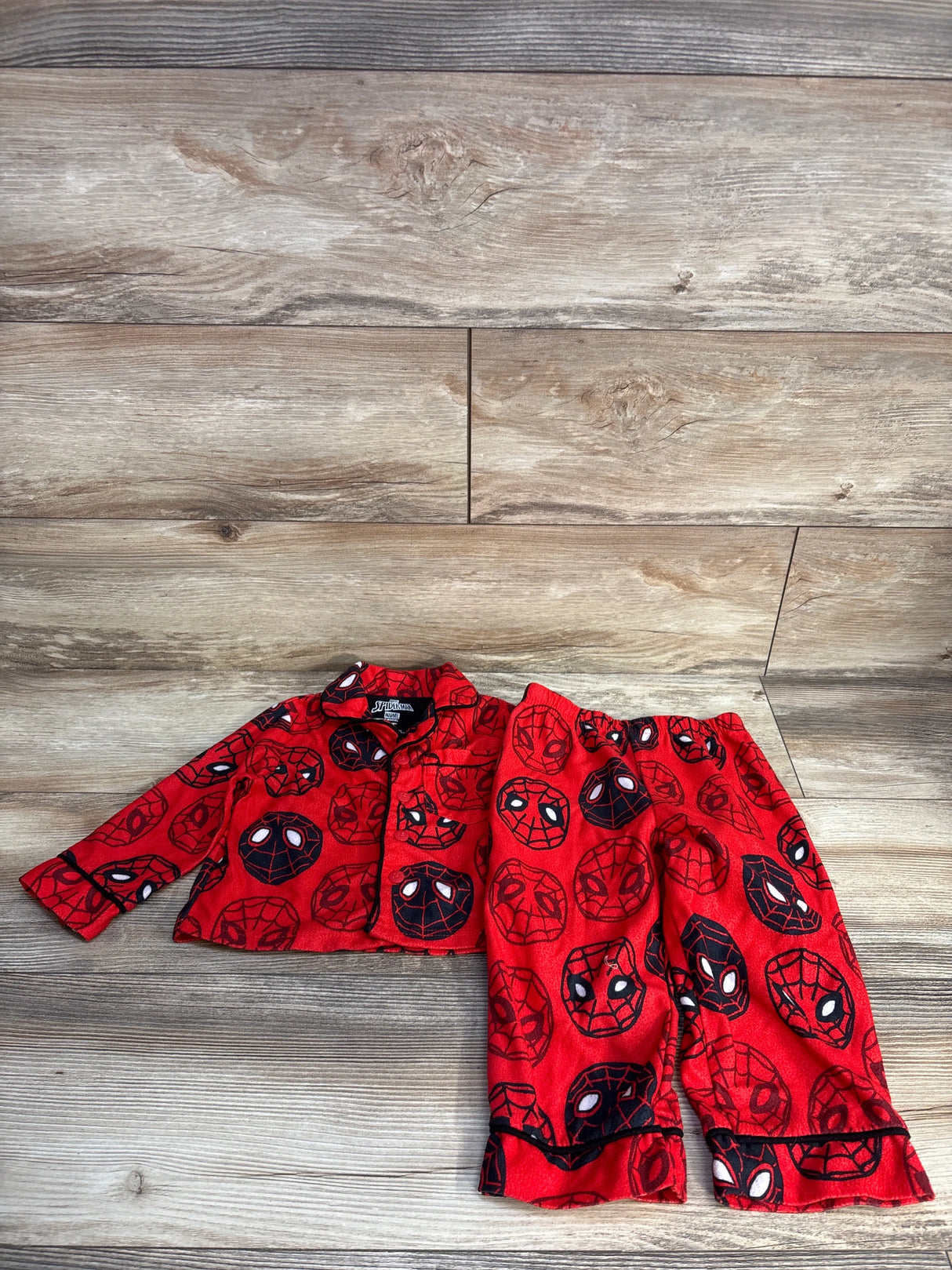 Marvel Spiderman 2pc Pajama Set Coat-Style Top & Pants Red sz 2T