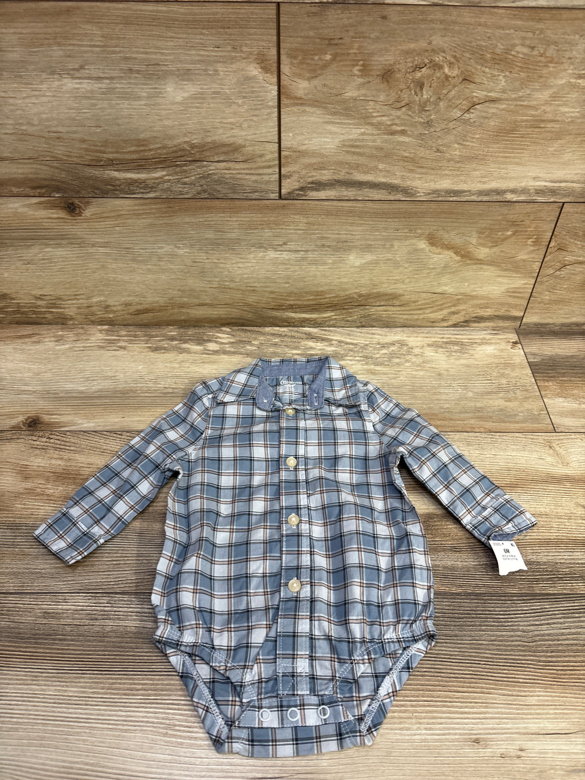NEW Oshkosh Plaid Button Up Bodysuit Blue sz 6m