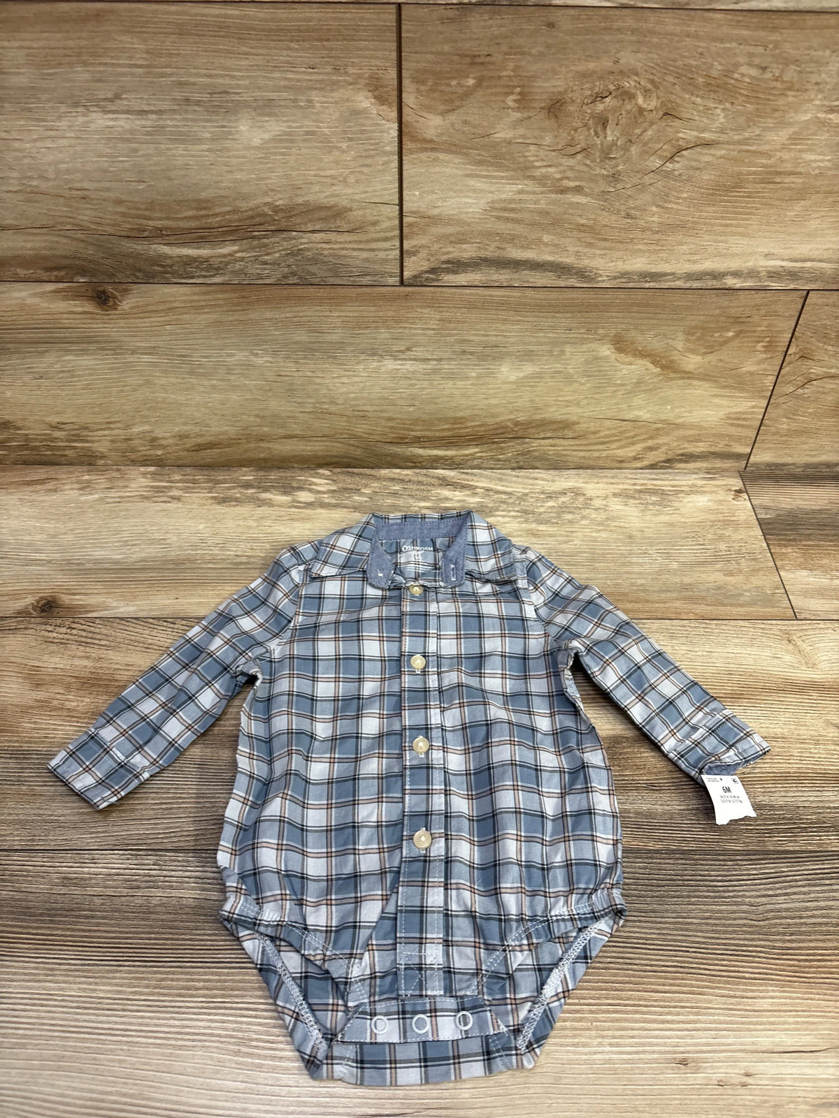 NEW Oshkosh Plaid Button Up Bodysuit Blue sz 6m