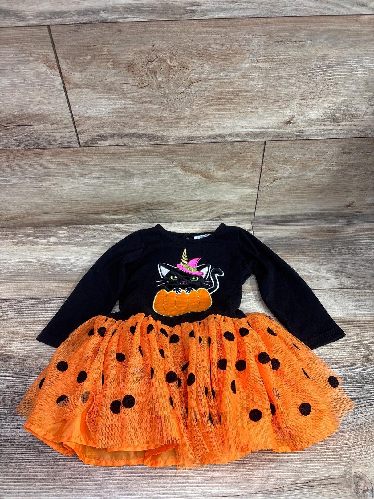 Counting Daisies Embroidered Halloween Cat Tulle Dress Black sz 2T