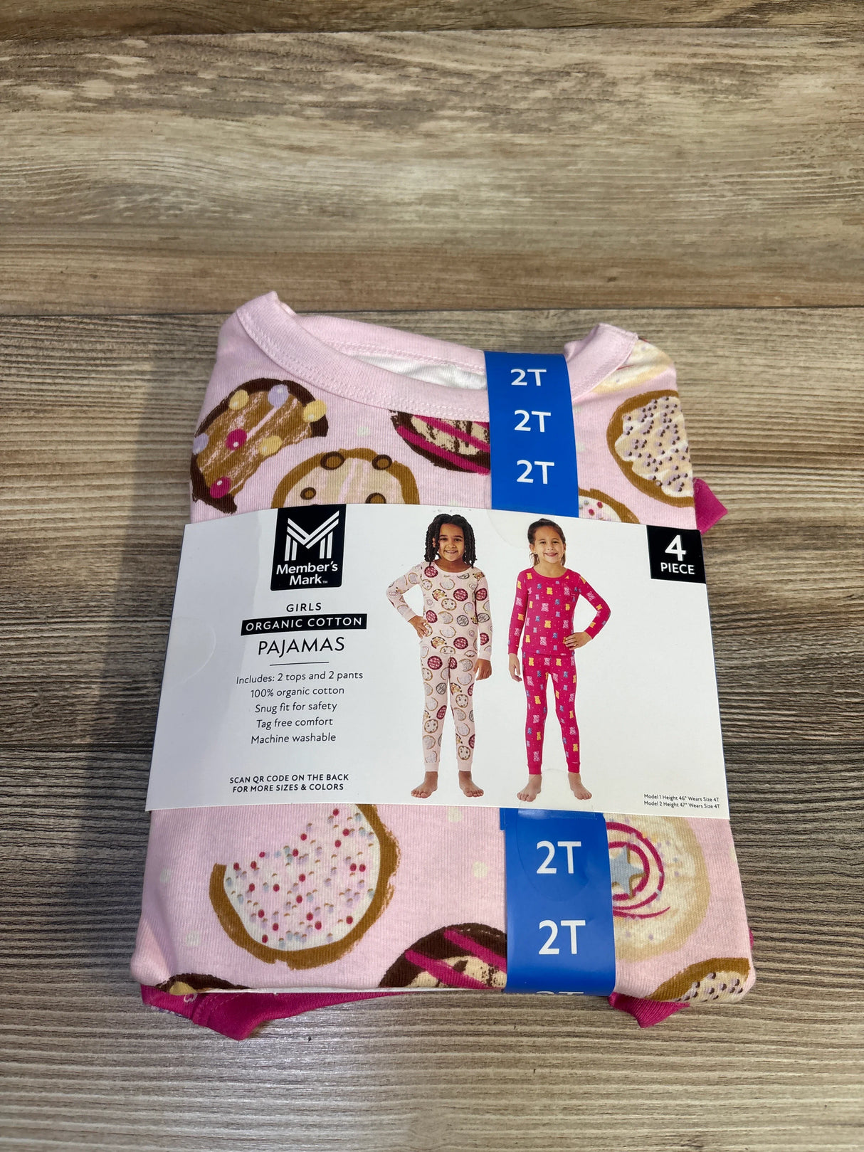 NEW Member's Mark 4pc Organic Cottom Pajama Set Pink sz 2T