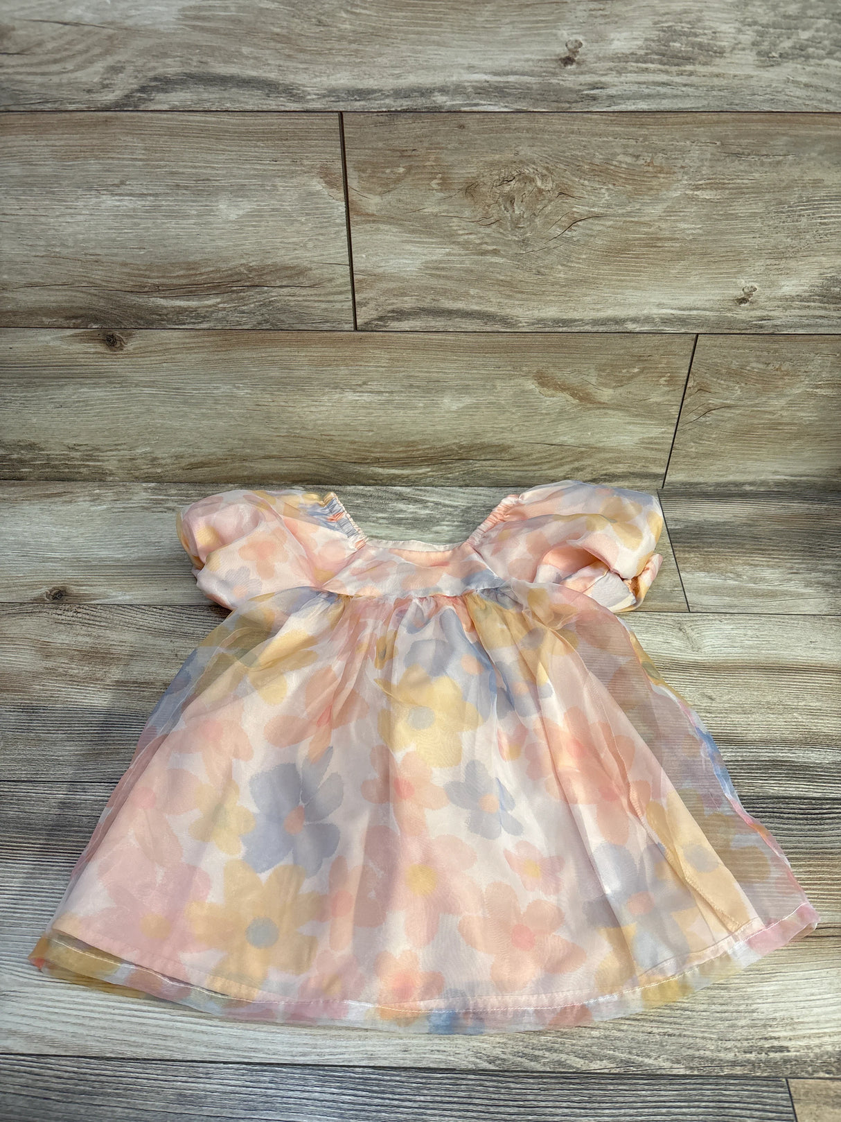 Cat & Jack Puff Sleeve Floral Tulle Dress Peach sz 3T