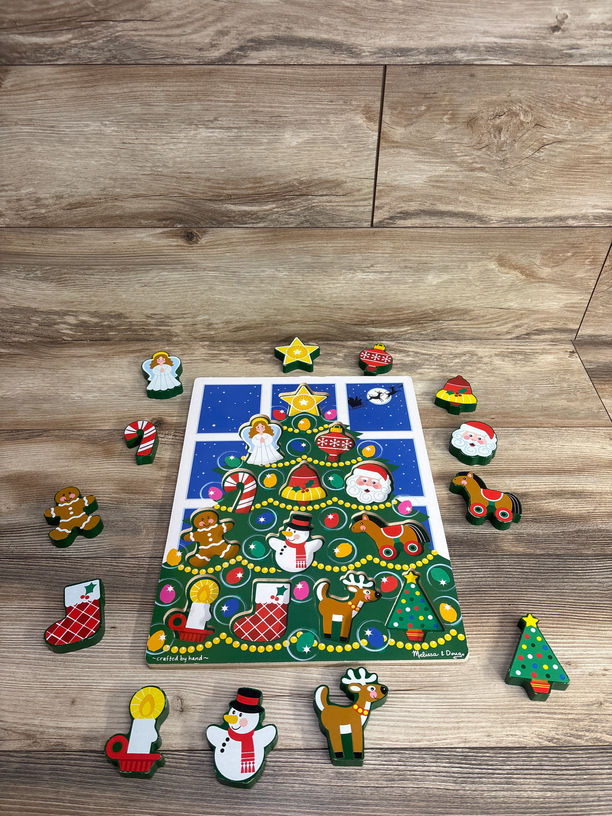 Melissa & Doug Christmas Tree Wooden Chunky Puzzle 13pc
