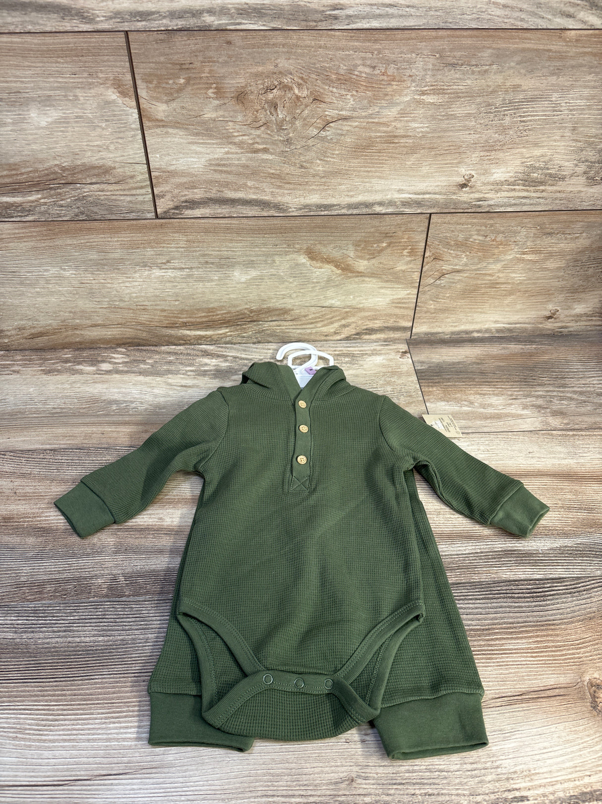 NEW Little Me 2pc Waffle Knit Hooded Henley Bodysuit & Pants Set Green sz 9m