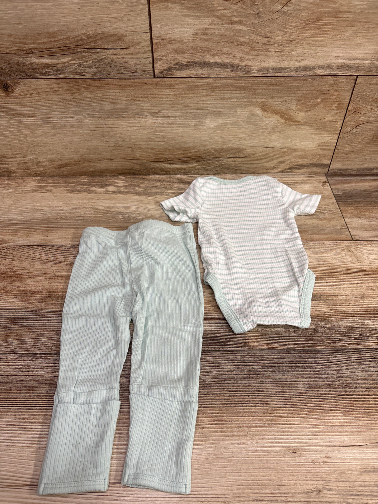 Little Me 2pc Striped Bodysuit & pants Set Mint Green sz 3m