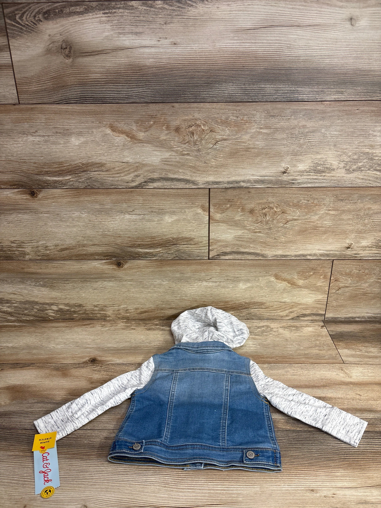 NEW Cat & Jack Hooded Medium Wash Denim Jacket Grey sz 18m