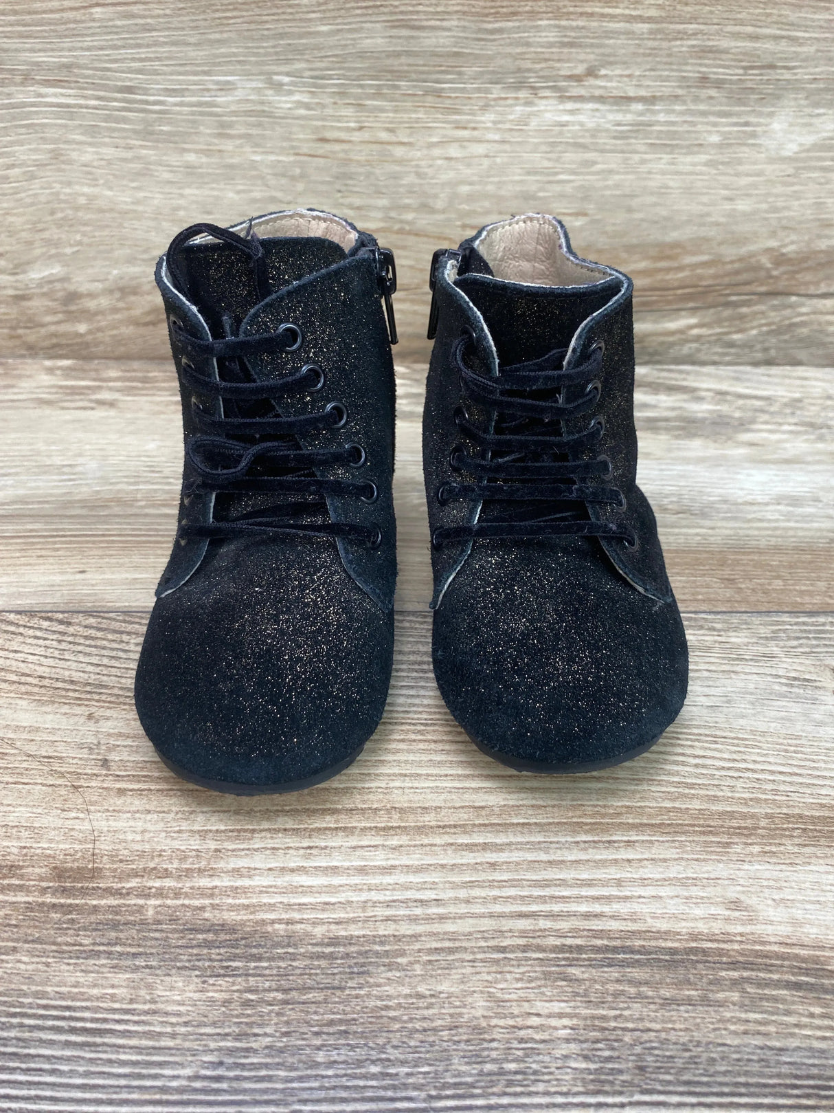 Spellbound Black Glitter Combat Boots with Side Zipper Sz 8c - Me n Mommy To Be