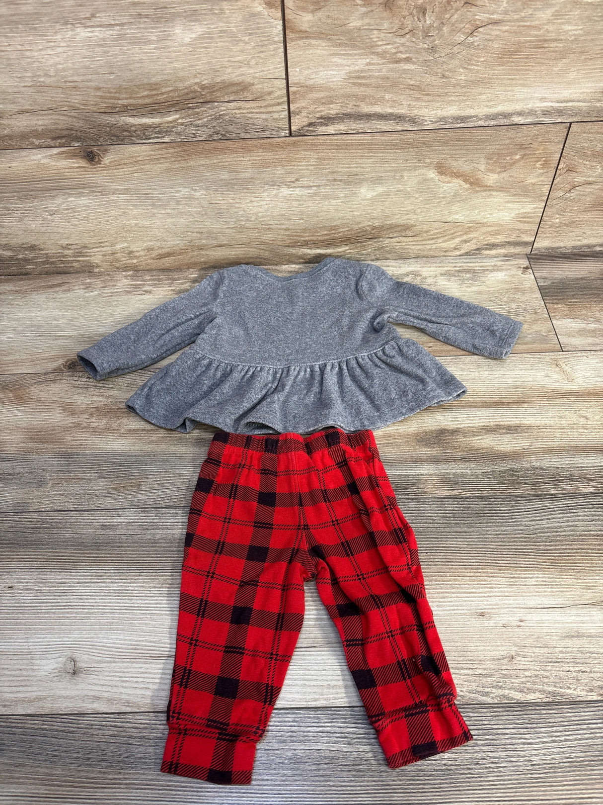 Carter's 2pc Fleece Peplum Top & Buffalo Print Pants Grey sz 6m