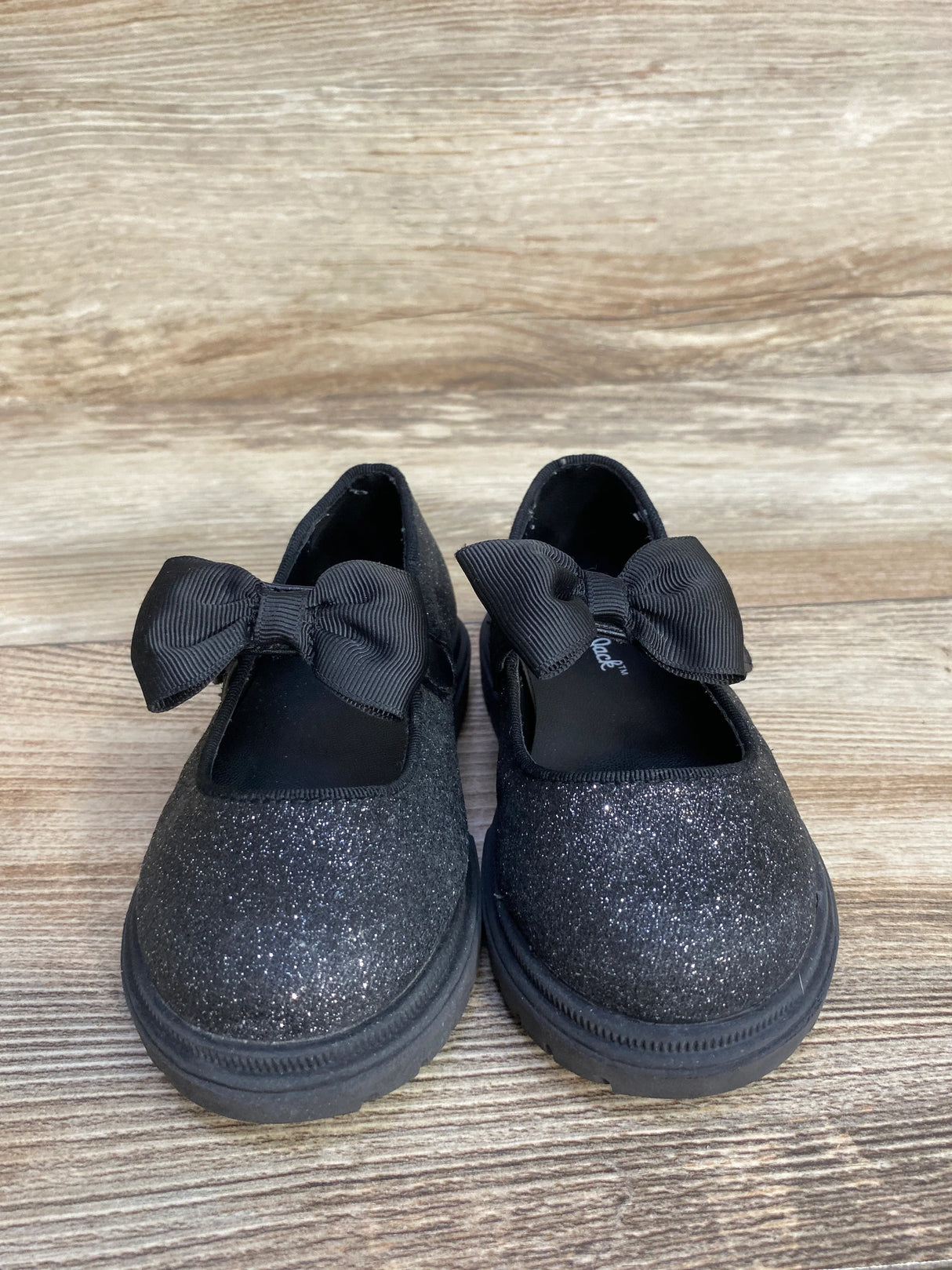 Cat & Jack Kori Lug Sole Mary Jane Flats, Black Glitter sz 6c