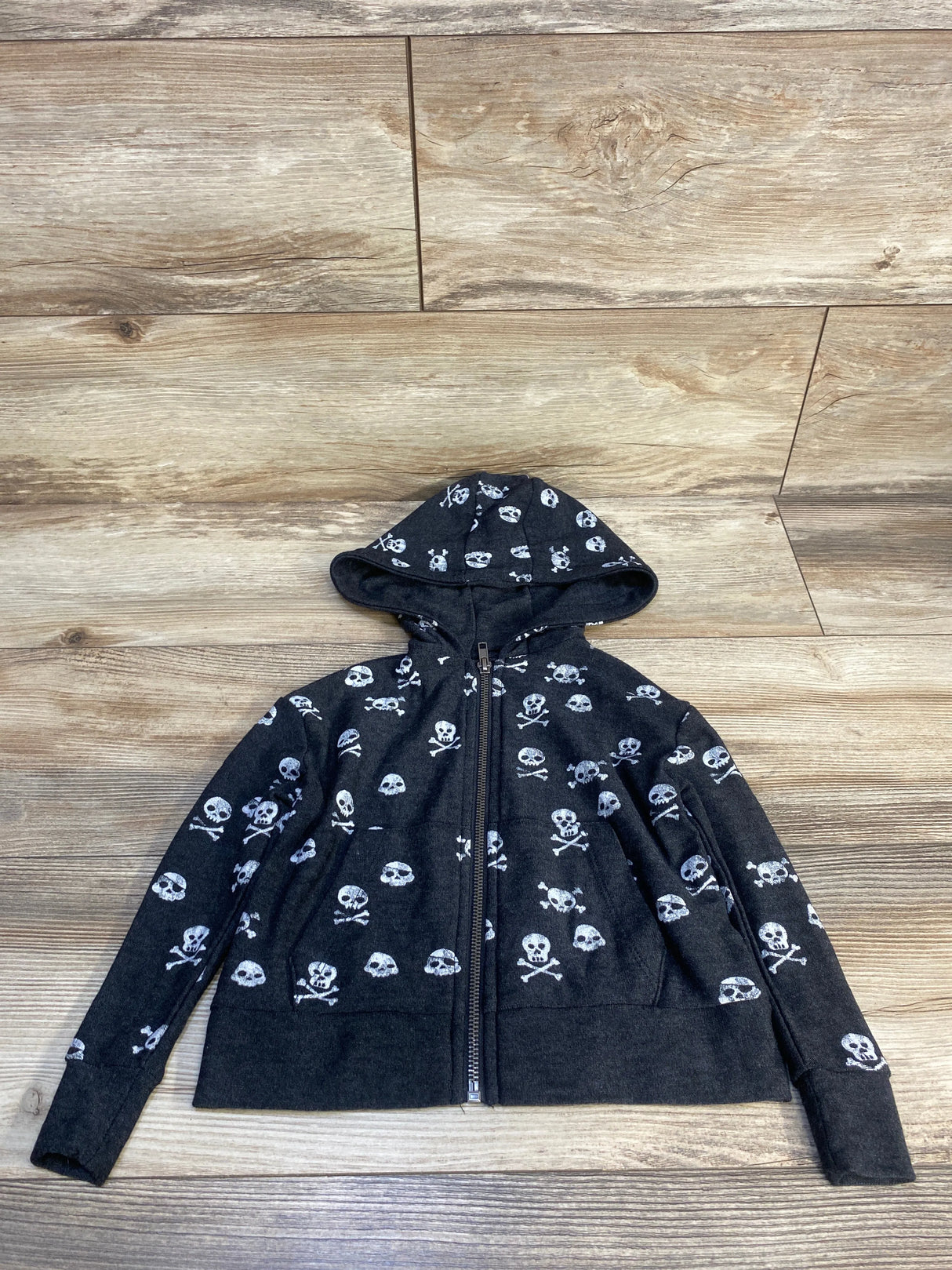 Chaser Skull & Crossbones Print Full Zip Hoodie Charcoal sz 2T