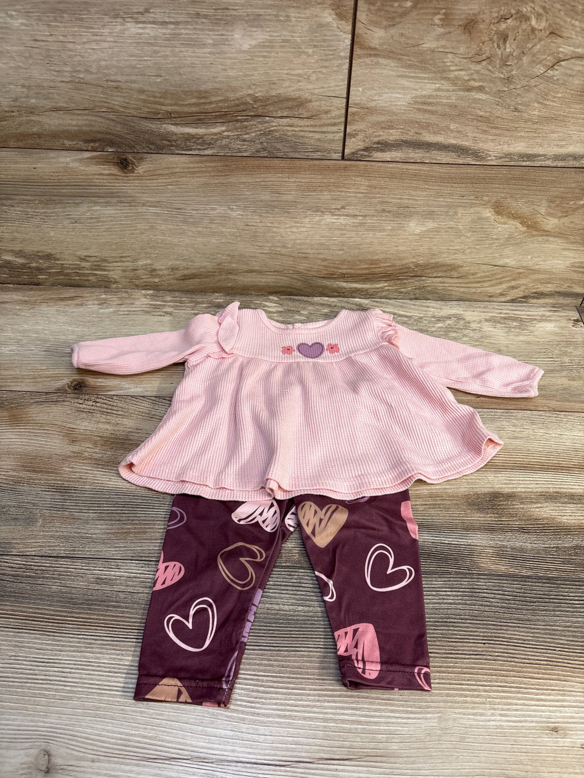Just Lizzy pink waffle knit peplum top and heart print pants set for baby