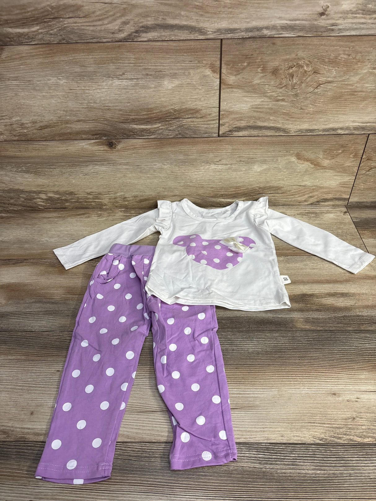 2pc Polka Dot Bear Shirt & Pants Set White sz 9-12m