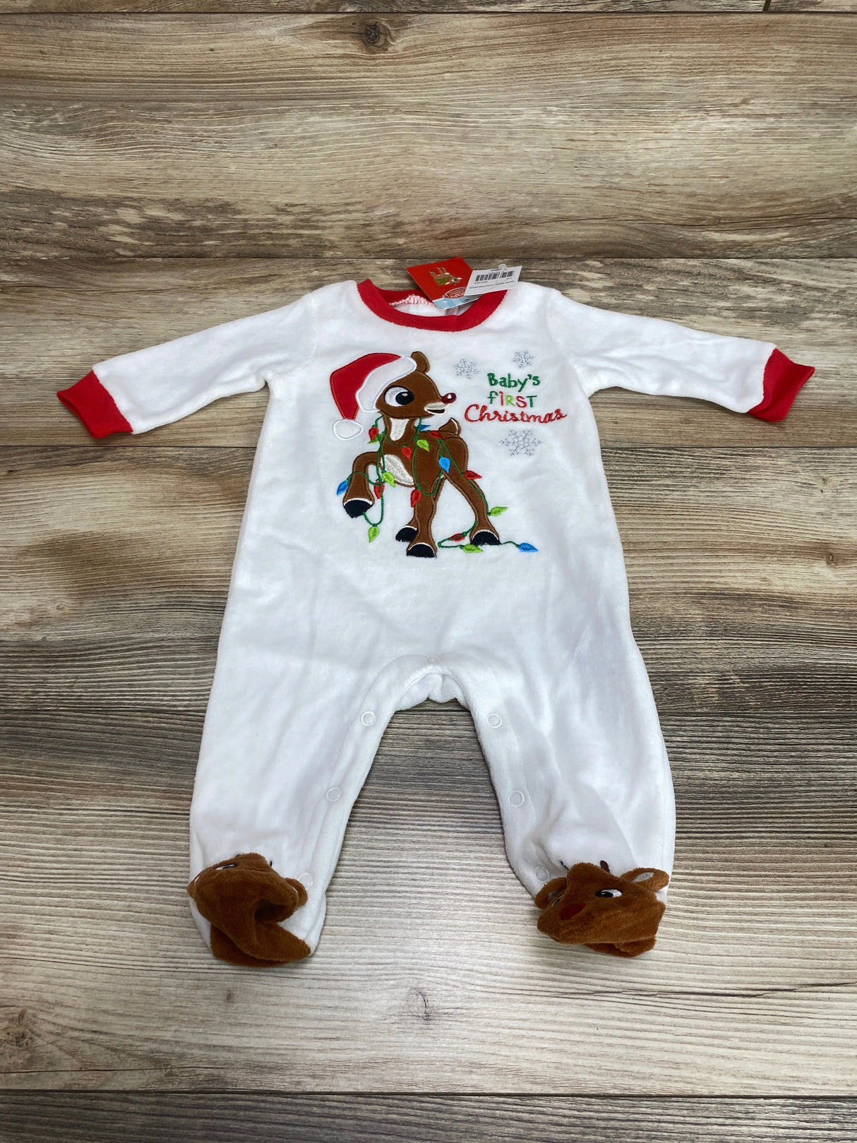 NEW Rudolph The Red Nose Reindeer Footed Coverall White sz 3m - Me n Mommy To Be