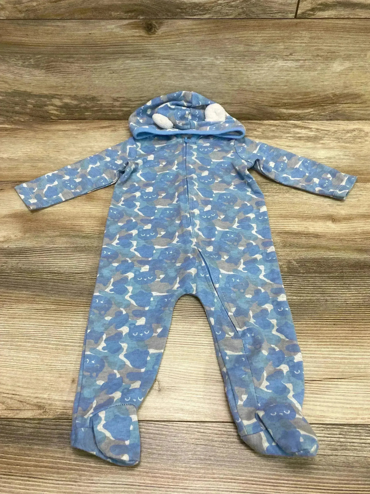 First Impressions Bear Print Hooded Coverall Blue sz 3-6m - Me n Mommy To Be
