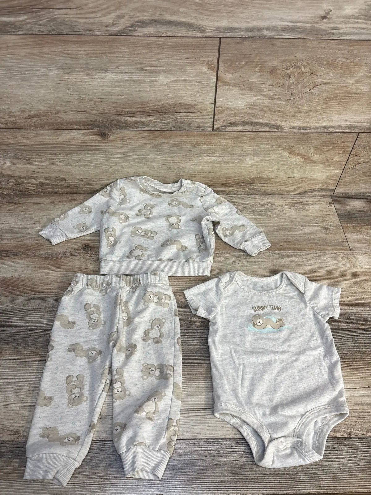 Baby bear print pajama set with 'Sleepy Time' onesie, soft infant sleepwear for cozy nights
