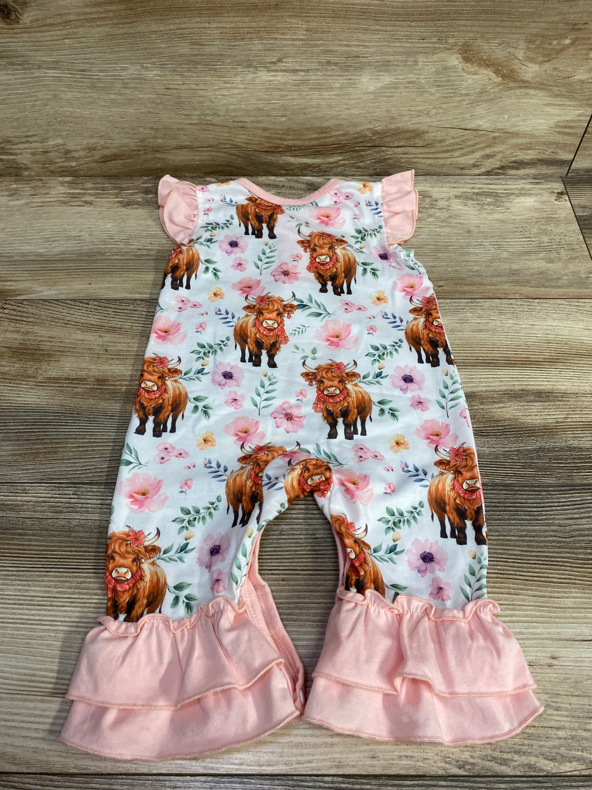 Shein Highland Cow Print Flair Bottom Coverall White sz 6-9m