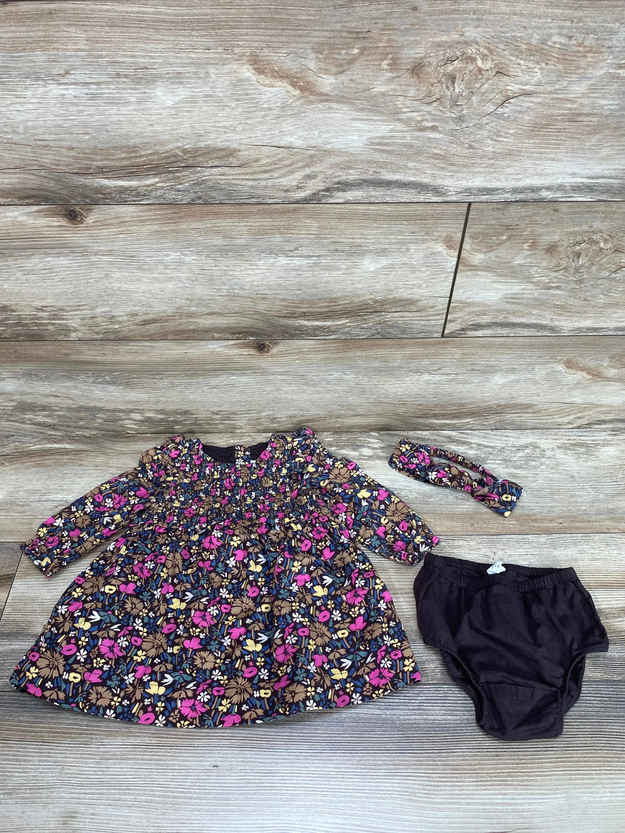 Baby Gap 3pc Floral Dress Set Brown sz 6-12m - Me n Mommy To Be