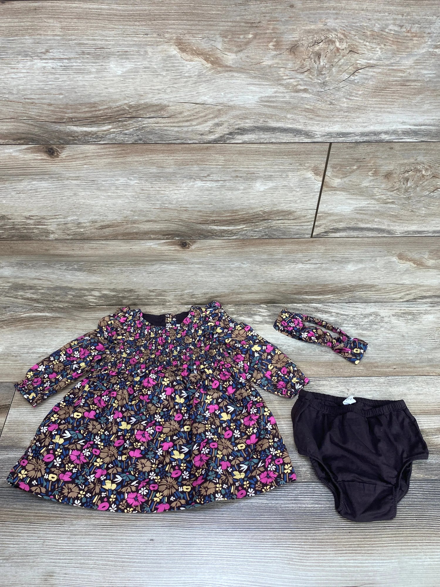 Baby Gap 3pc Floral Dress Set Brown sz 6-12m - Me n Mommy To Be