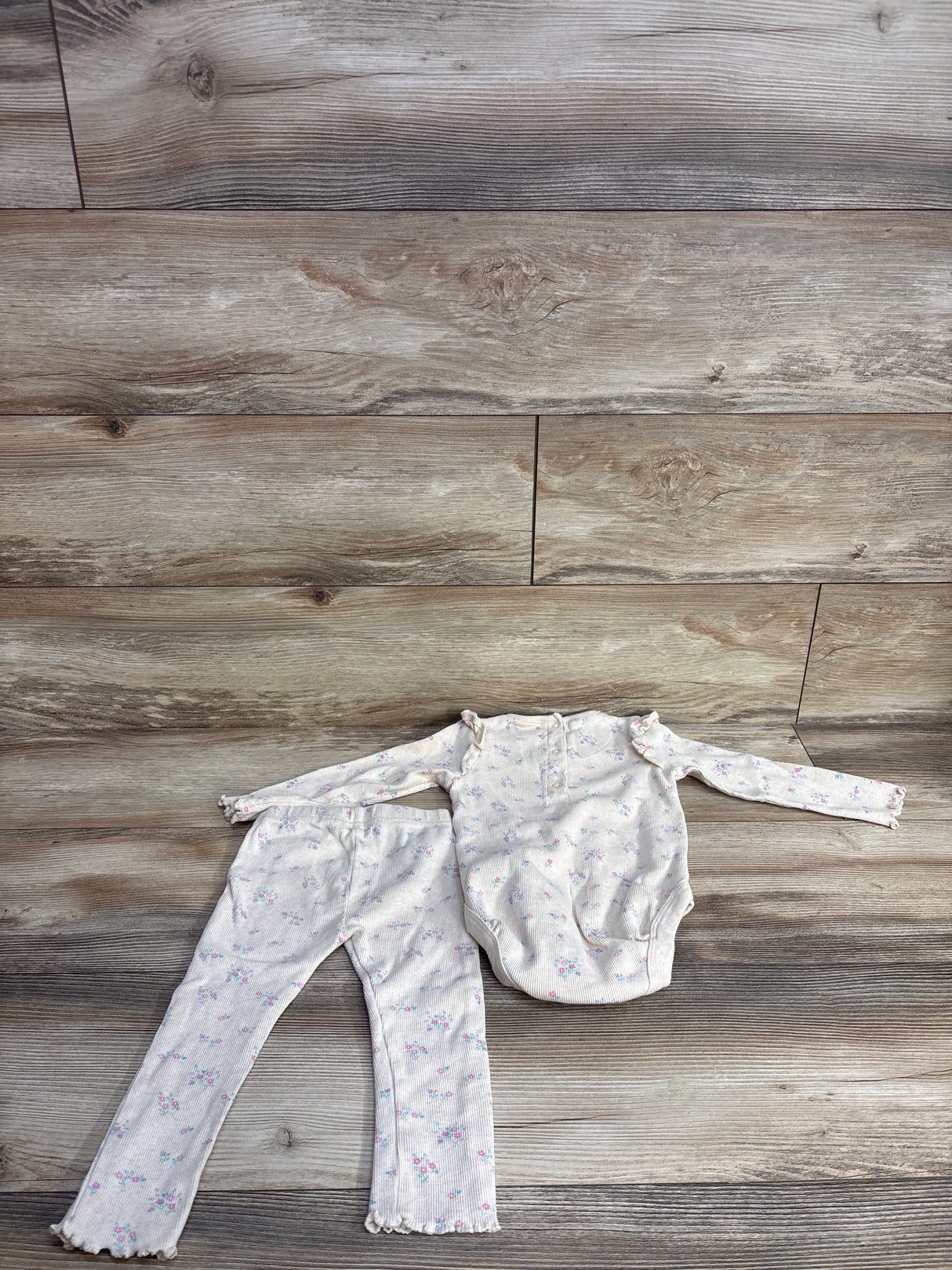 JoJo Maman Bebe Ribbed Bodysuit & Leggings 2pc Set Beige sz 18-24m