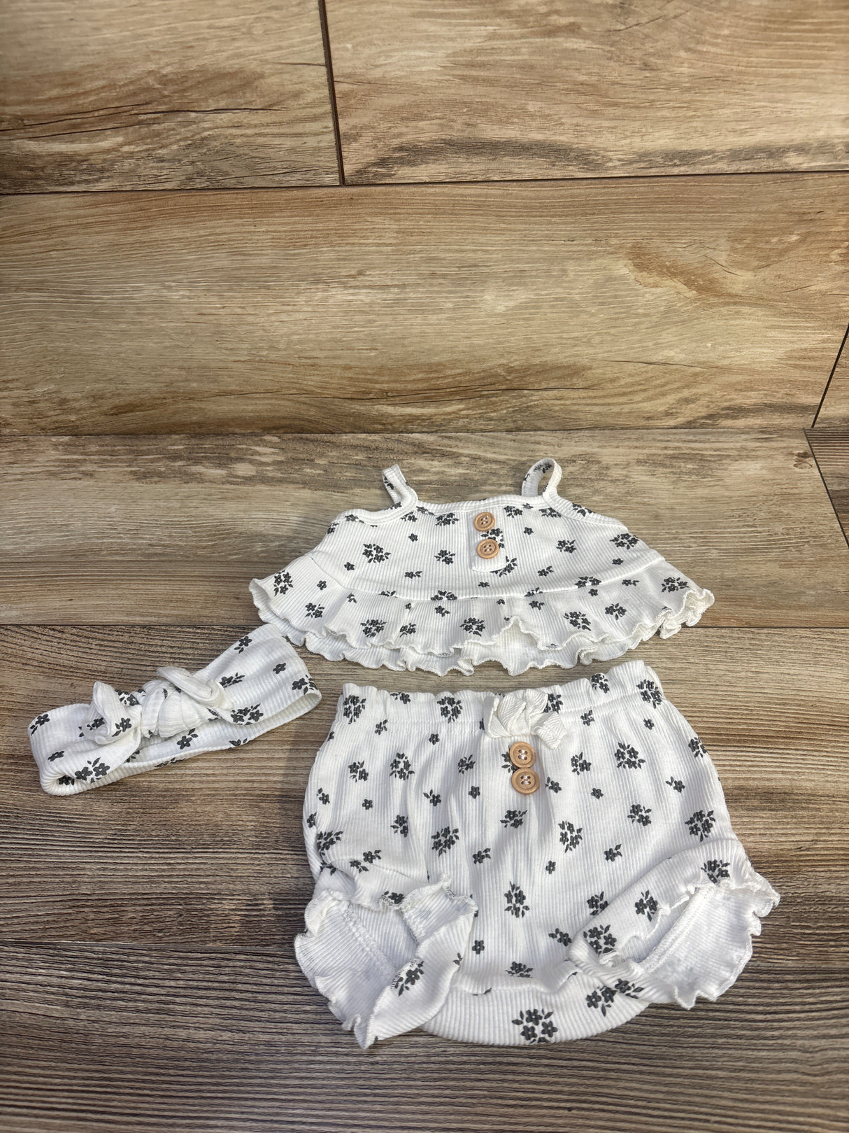 RZ by Rachel Zoe 3pc Ribbed Tank Top, Bottoms, & Headband Set White sz 0/3m