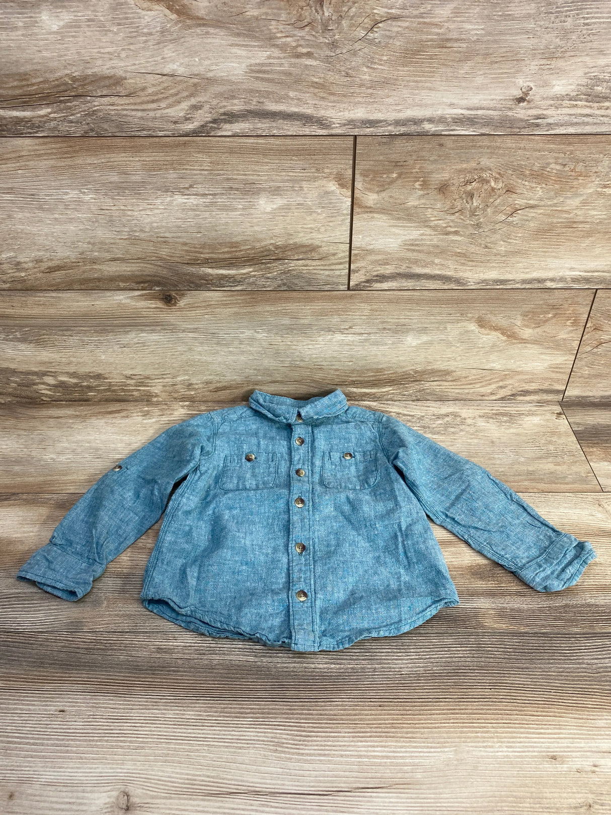 Old Navy Linen Blend Button Up Shirt Blue sz 4T - Me n Mommy To Be