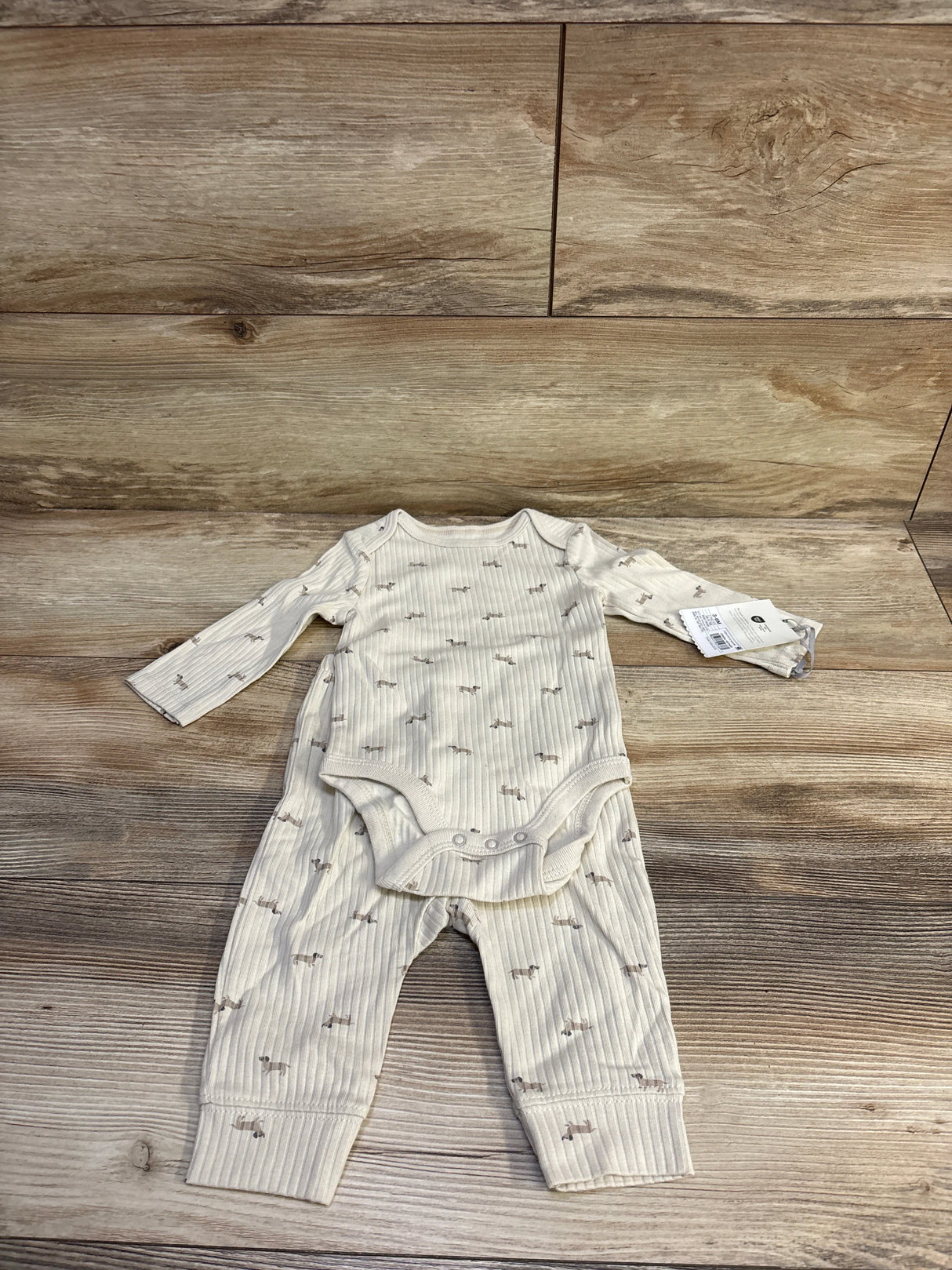 NEW Cloud Island 2pc Ribbed Bodysuit & Pants Set Beige sz 3-6m