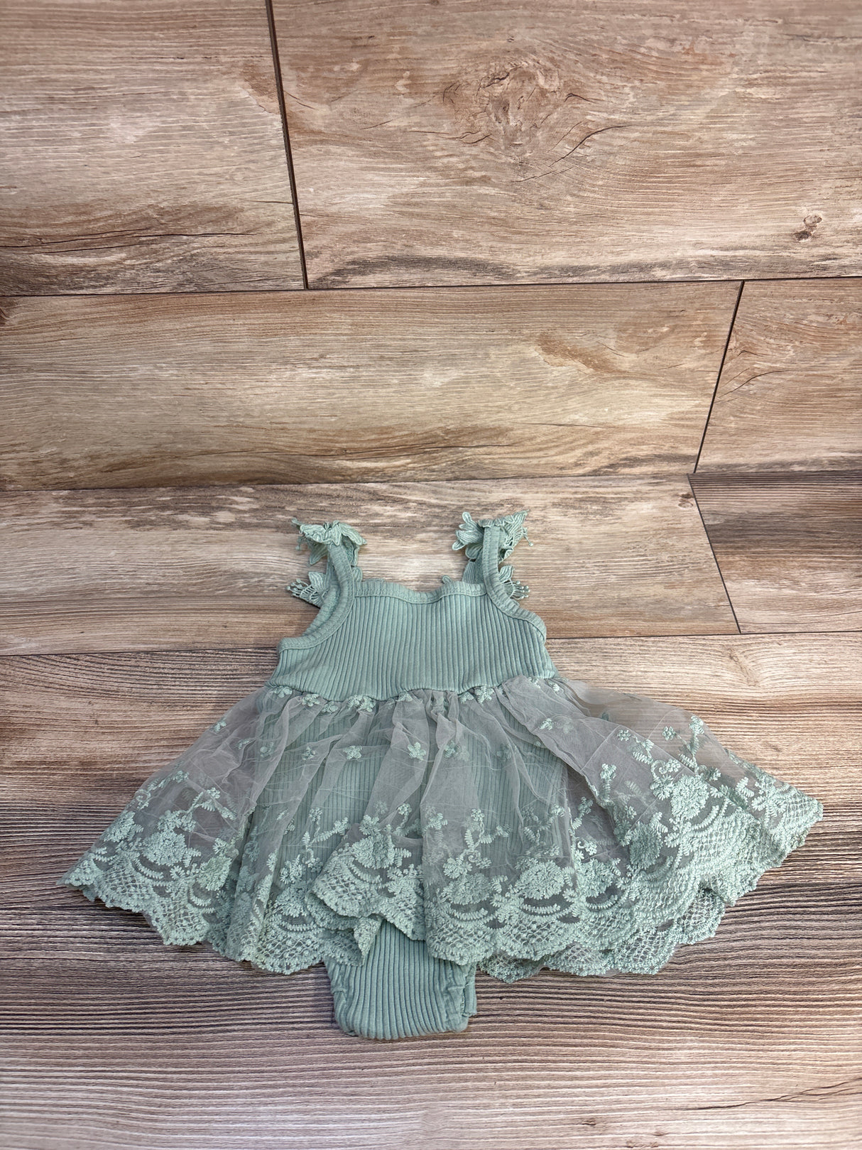 FOCUTEBB Ribbed Embroidered Lace Bodysuit Dress Green sz 9-12m