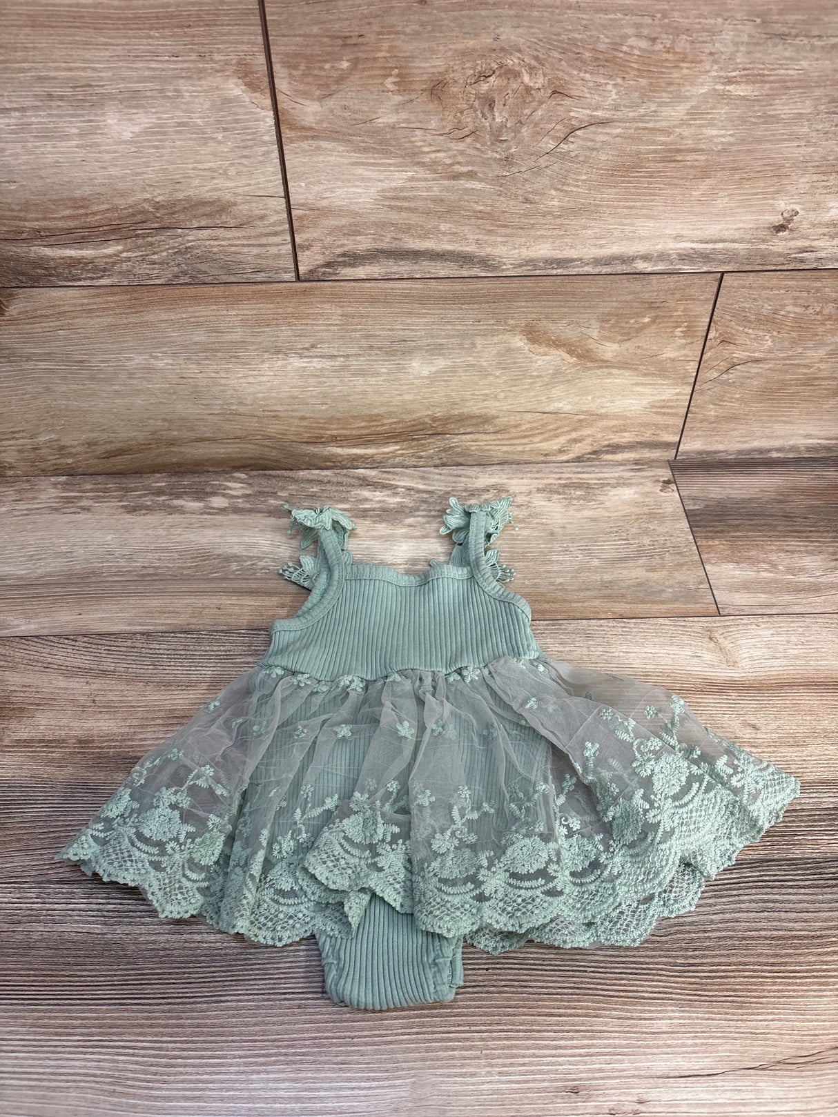 FOCUTEBB Ribbed Embroidered Lace Bodysuit Dress Green sz 9-12m