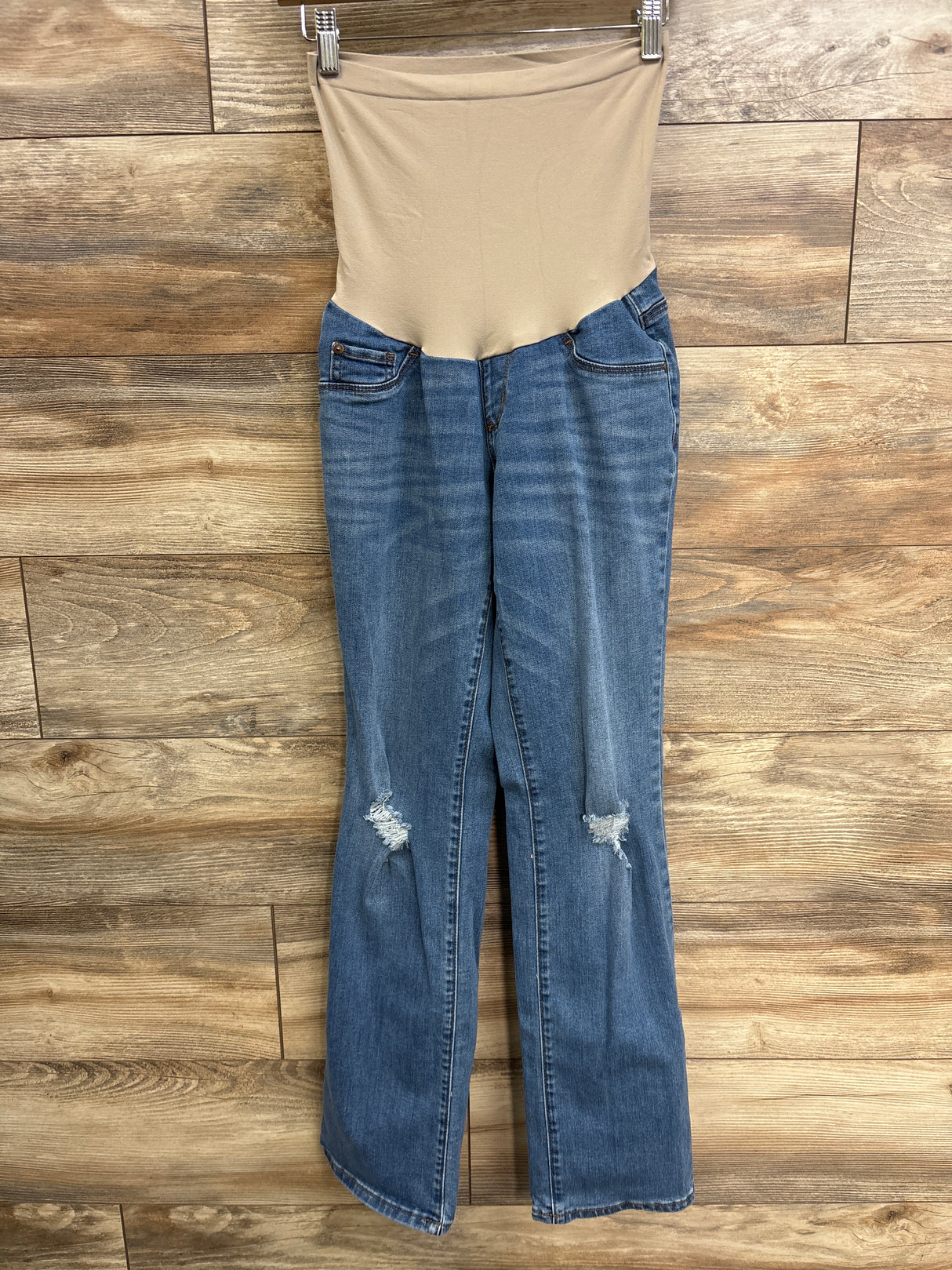 Indigo Blue Maternity Full Panel Distressed Jeans Blue sz Medium