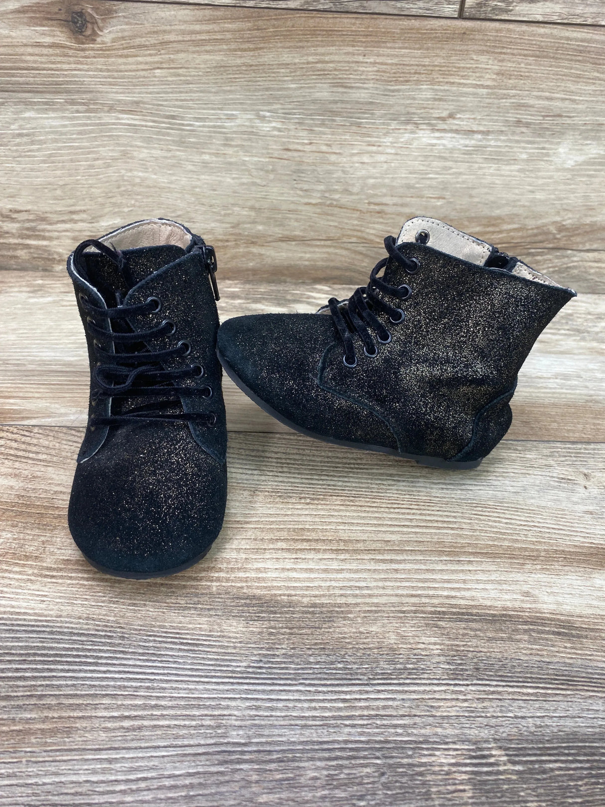 Spellbound Black Glitter Combat Boots with Side Zipper Sz 8c - Me n Mommy To Be