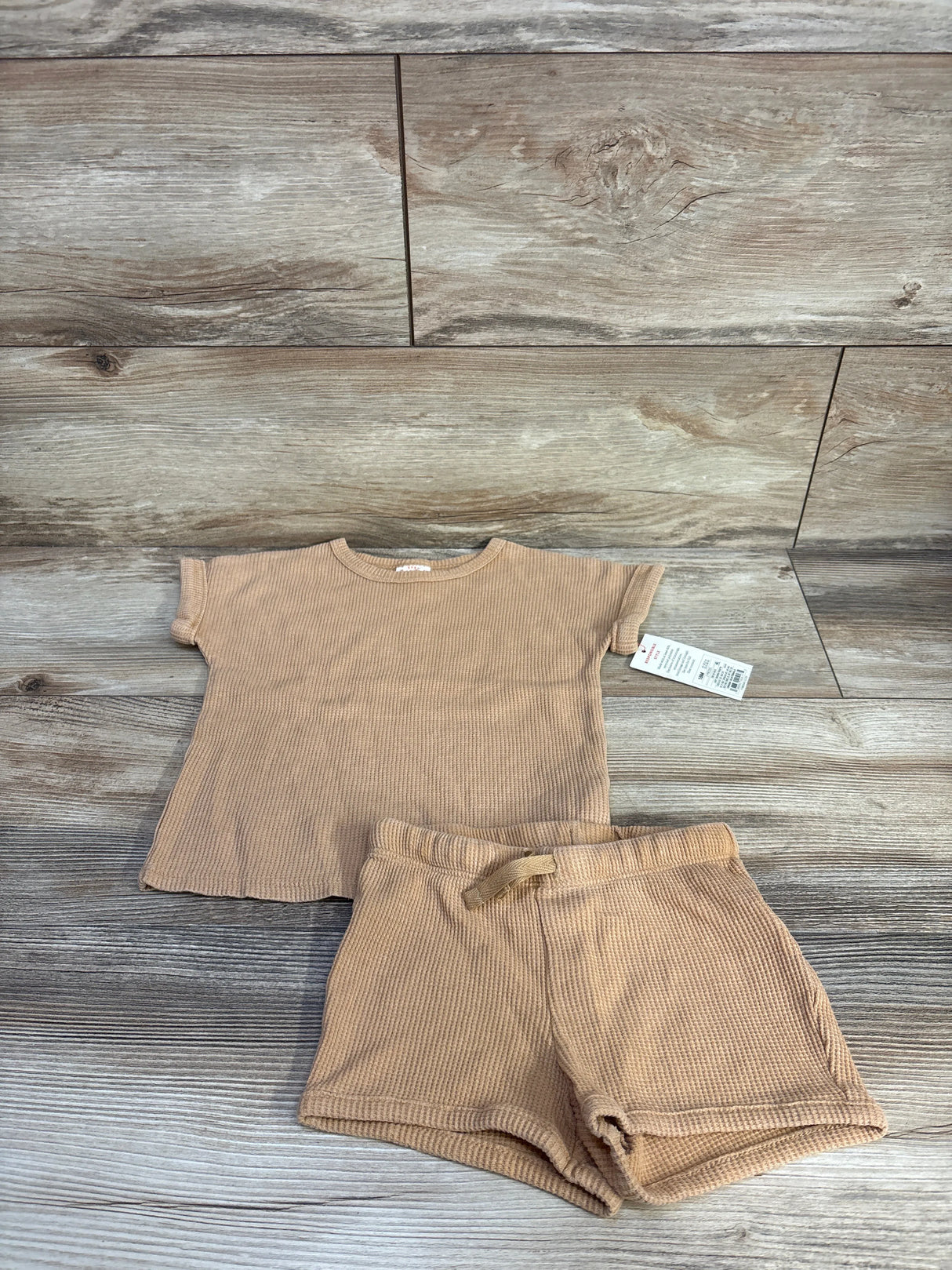 NEW Cat & Jack 2pc Waffle Knit Shirt & Shorts Set Beige sz 18m